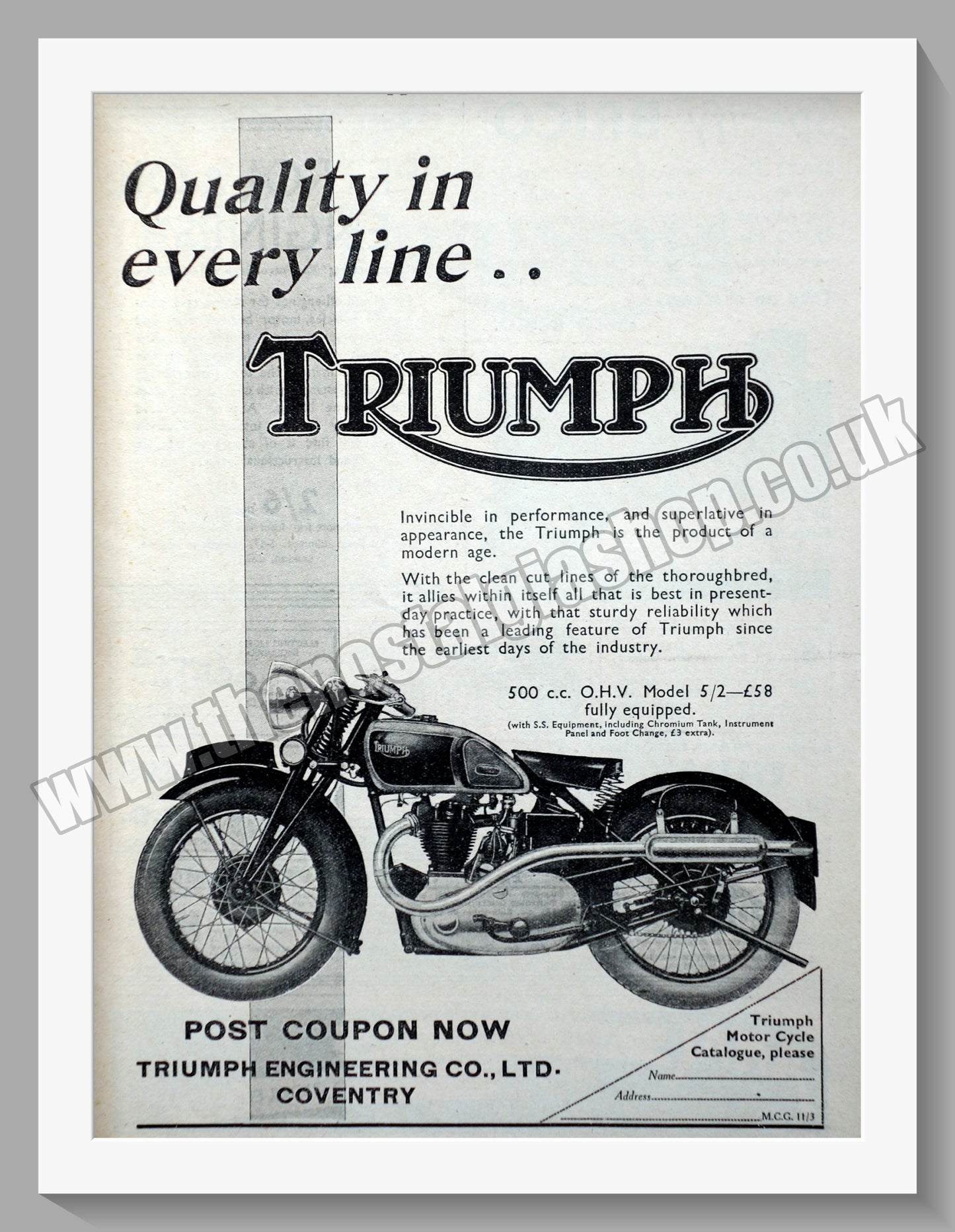 Triumph 500cc Motorcycles. Original advert 1936 (ref AD57909)