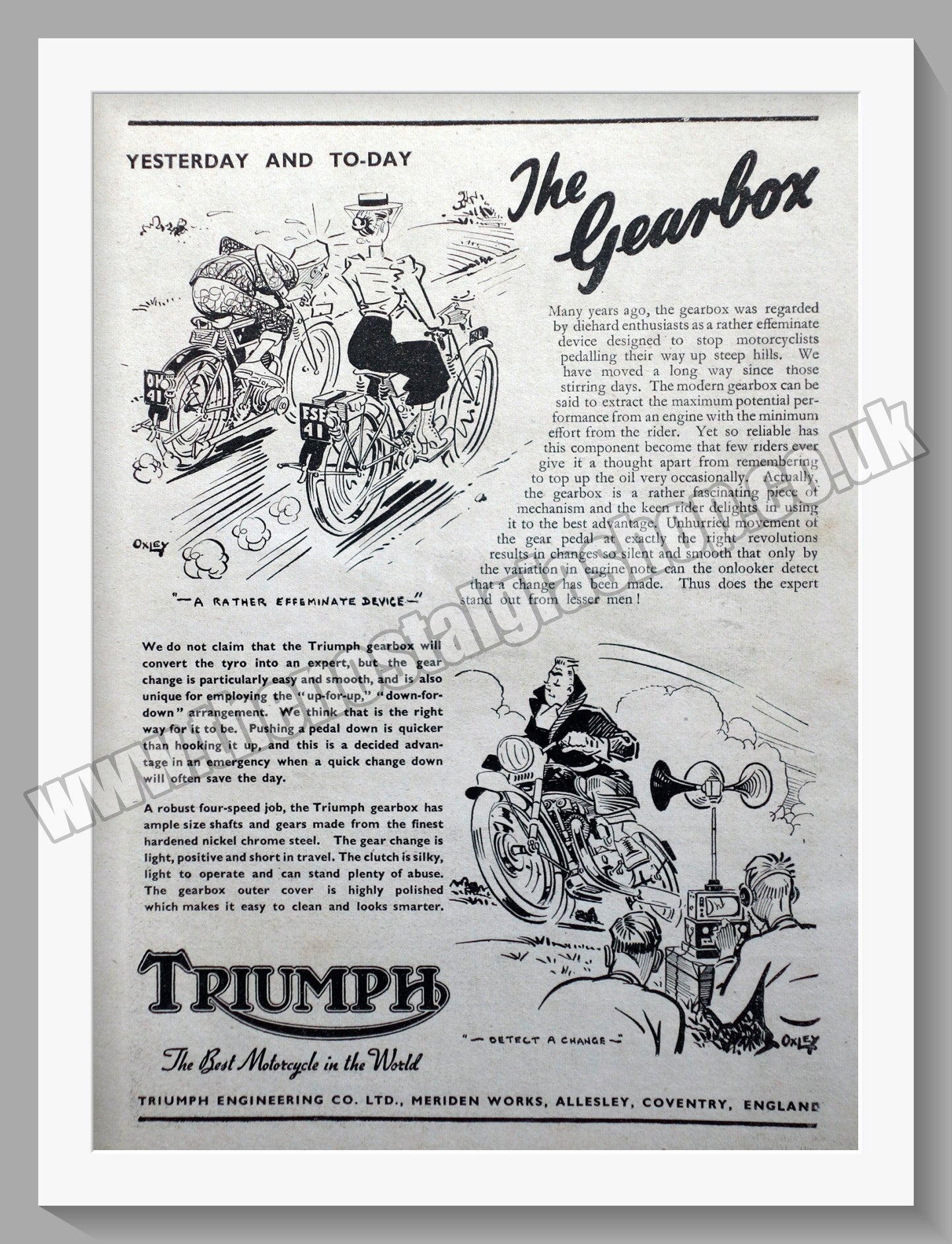 Triumph Motorcycles, The Gearbox. Original advert 1949 (ref AD57921)