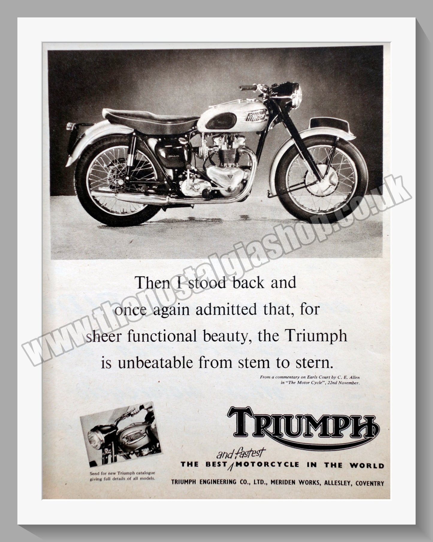 Triumph Motorcycles. Original advert 1956 (ref AD57939)
