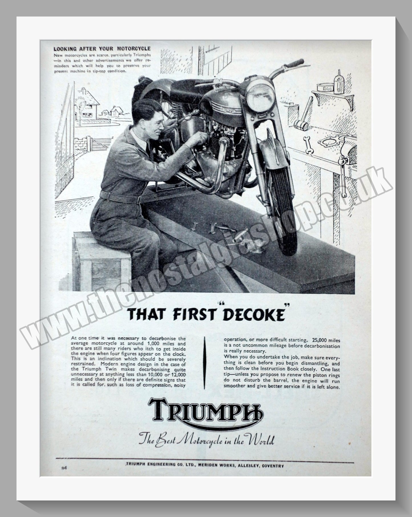 Triumph Motorcycles. Original advert 1952 (ref AD57946)