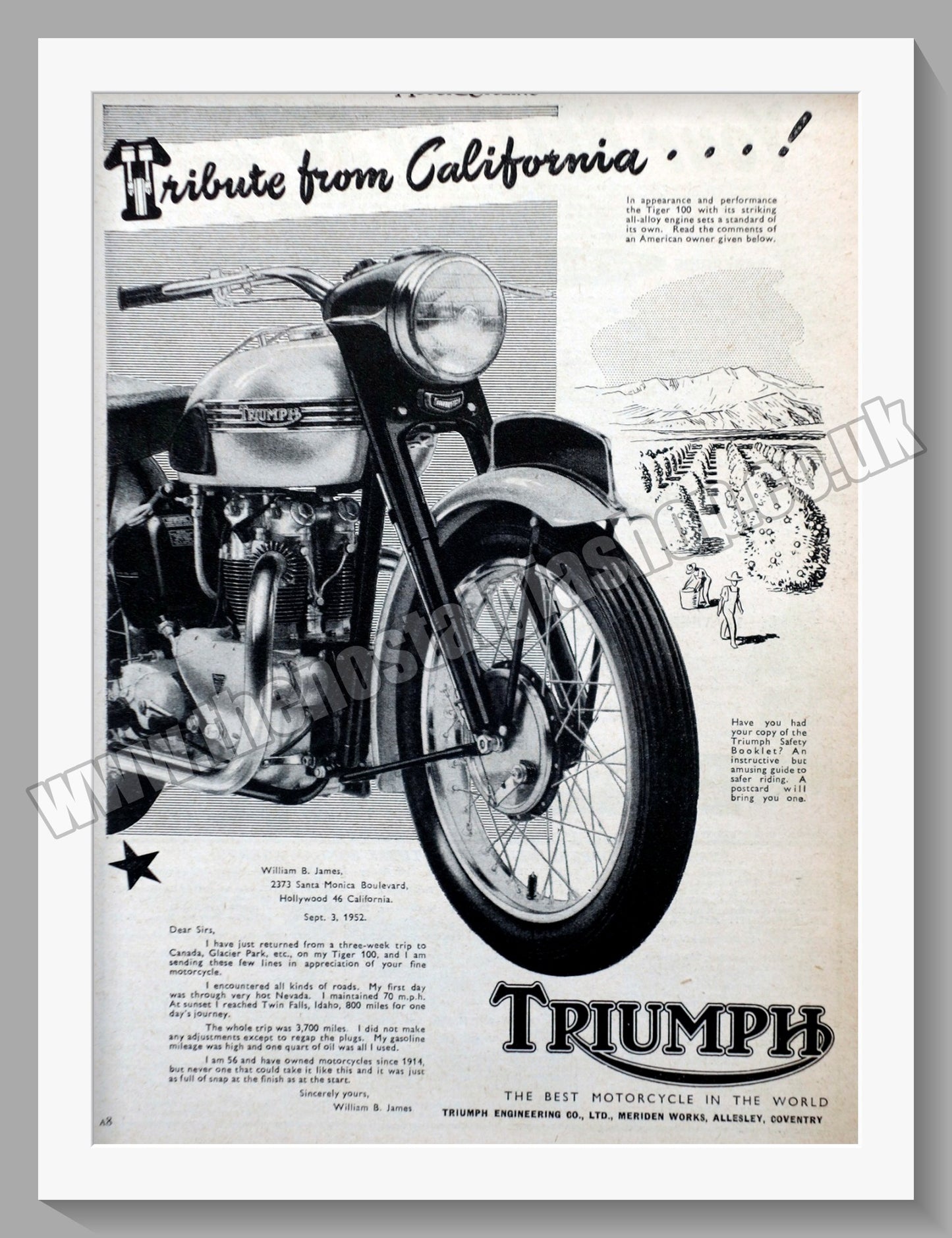 Triumph Motorcycles. Original advert 1953 (ref AD57948)