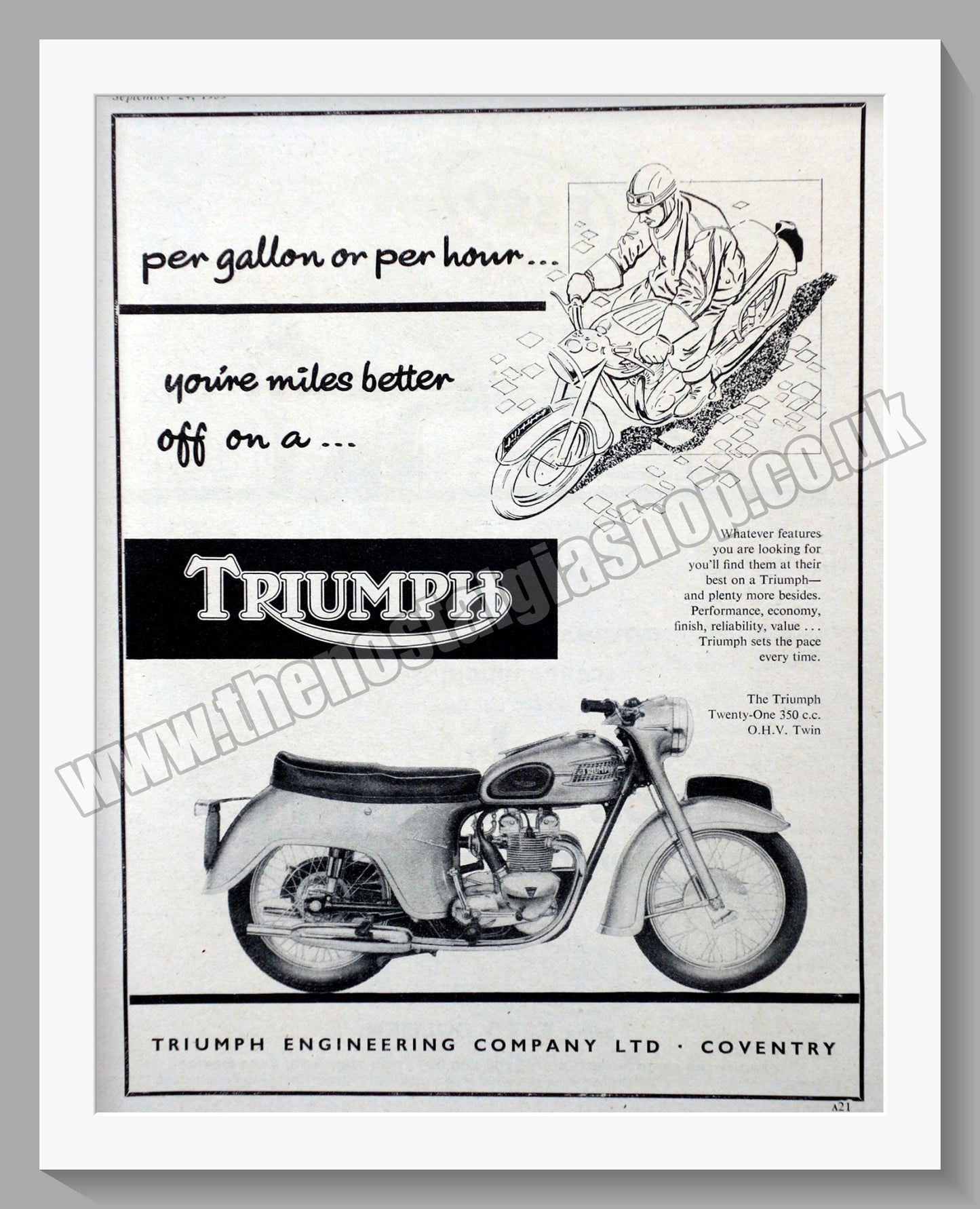 Triumph Motorcycles. Original advert 1959 (ref AD57975)