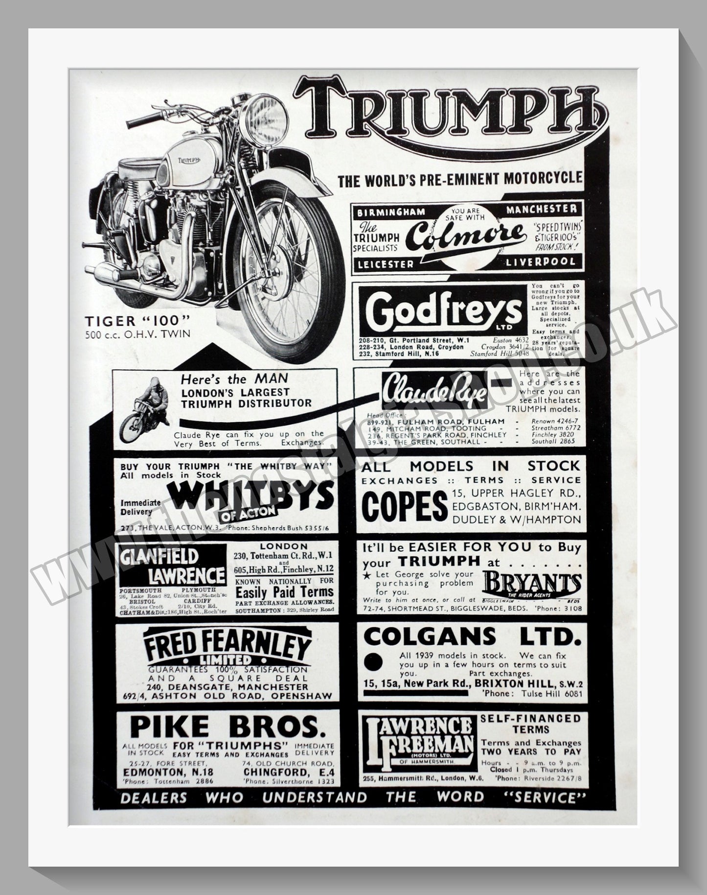 Triumph Motorcycles Range. Original advert 1939 (ref AD57999)