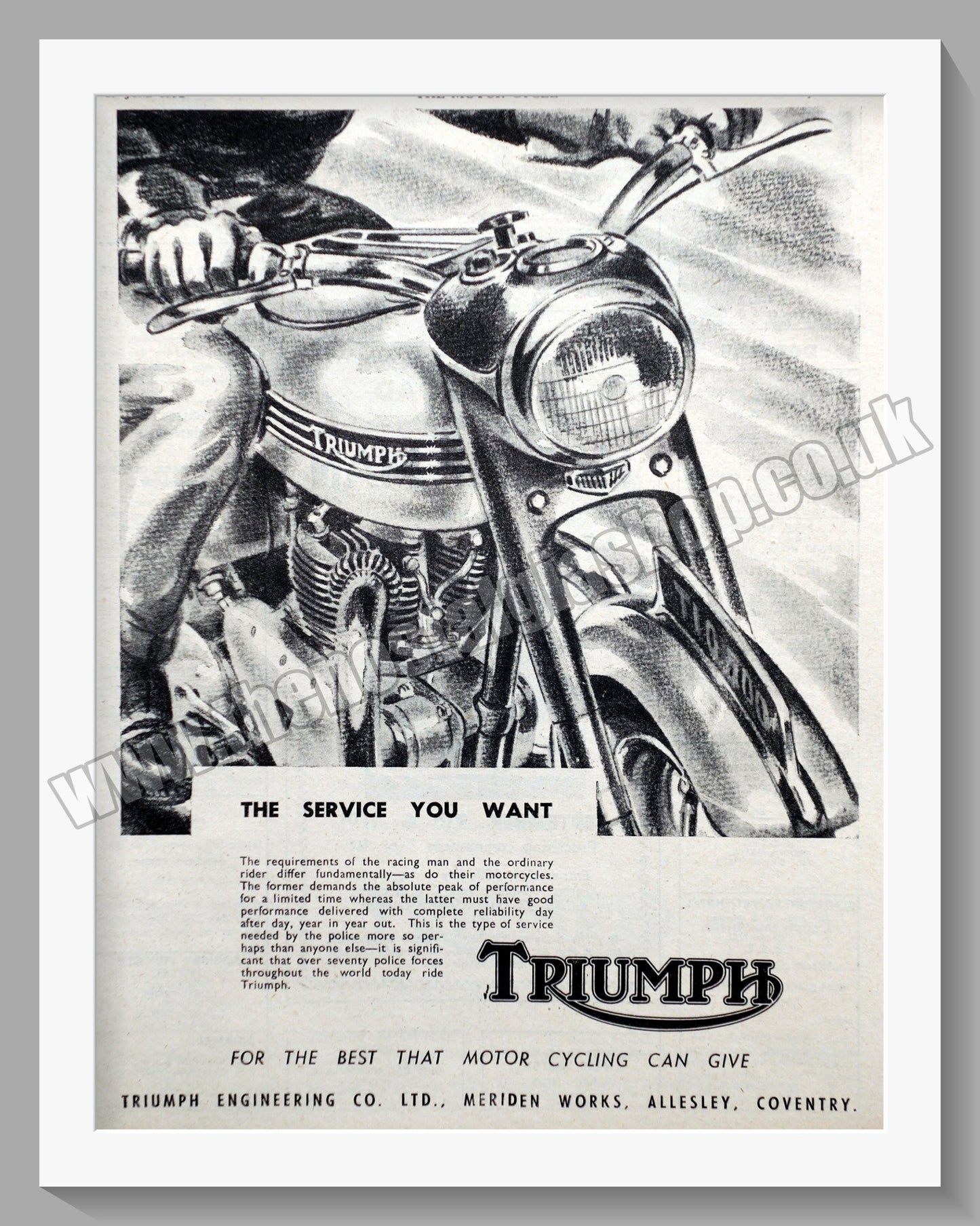Triumph Motorcycles. Original advert 1952 (ref AD58000)
