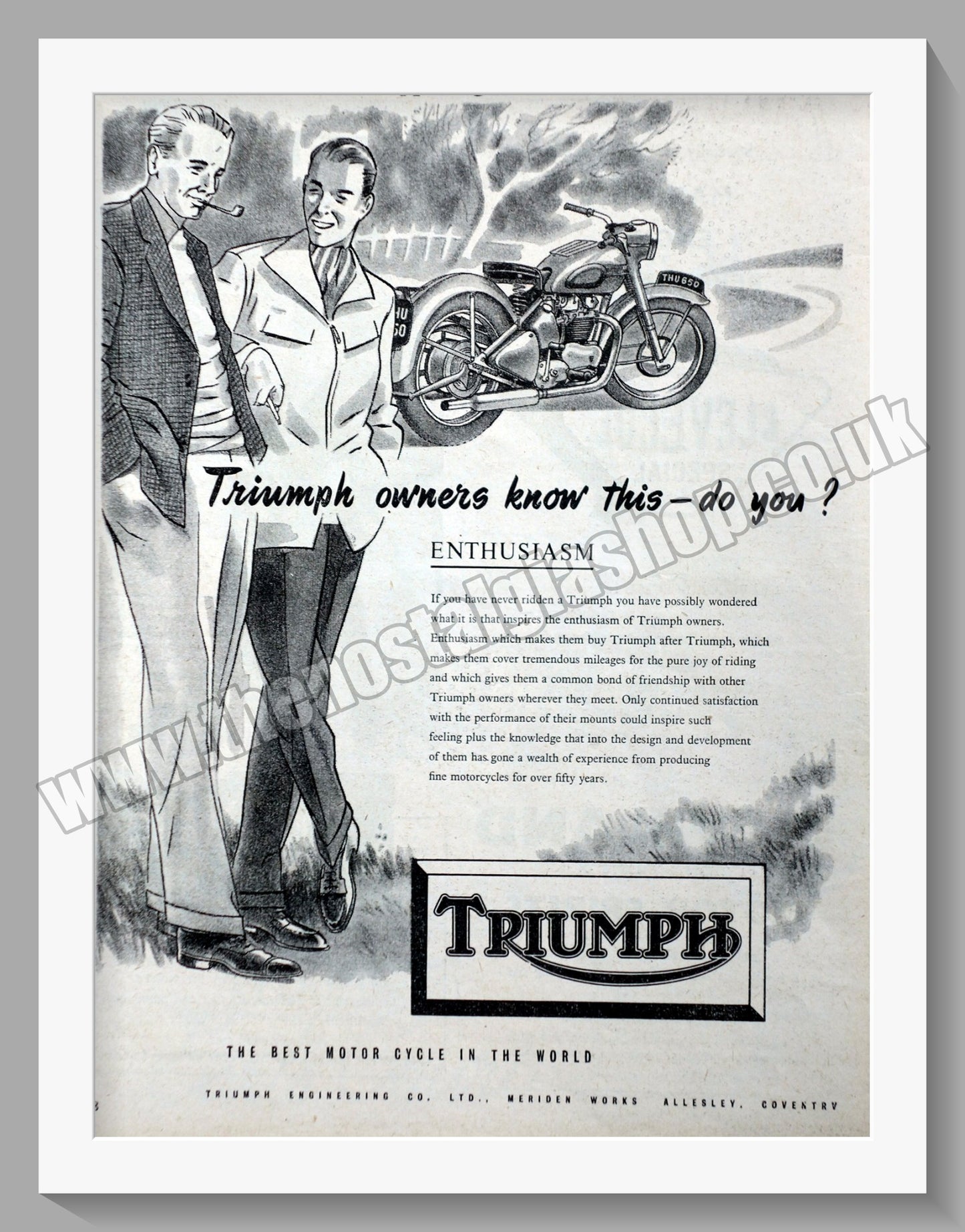 Triumph Motorcycles. Original advert 1953 (ref AD58016)