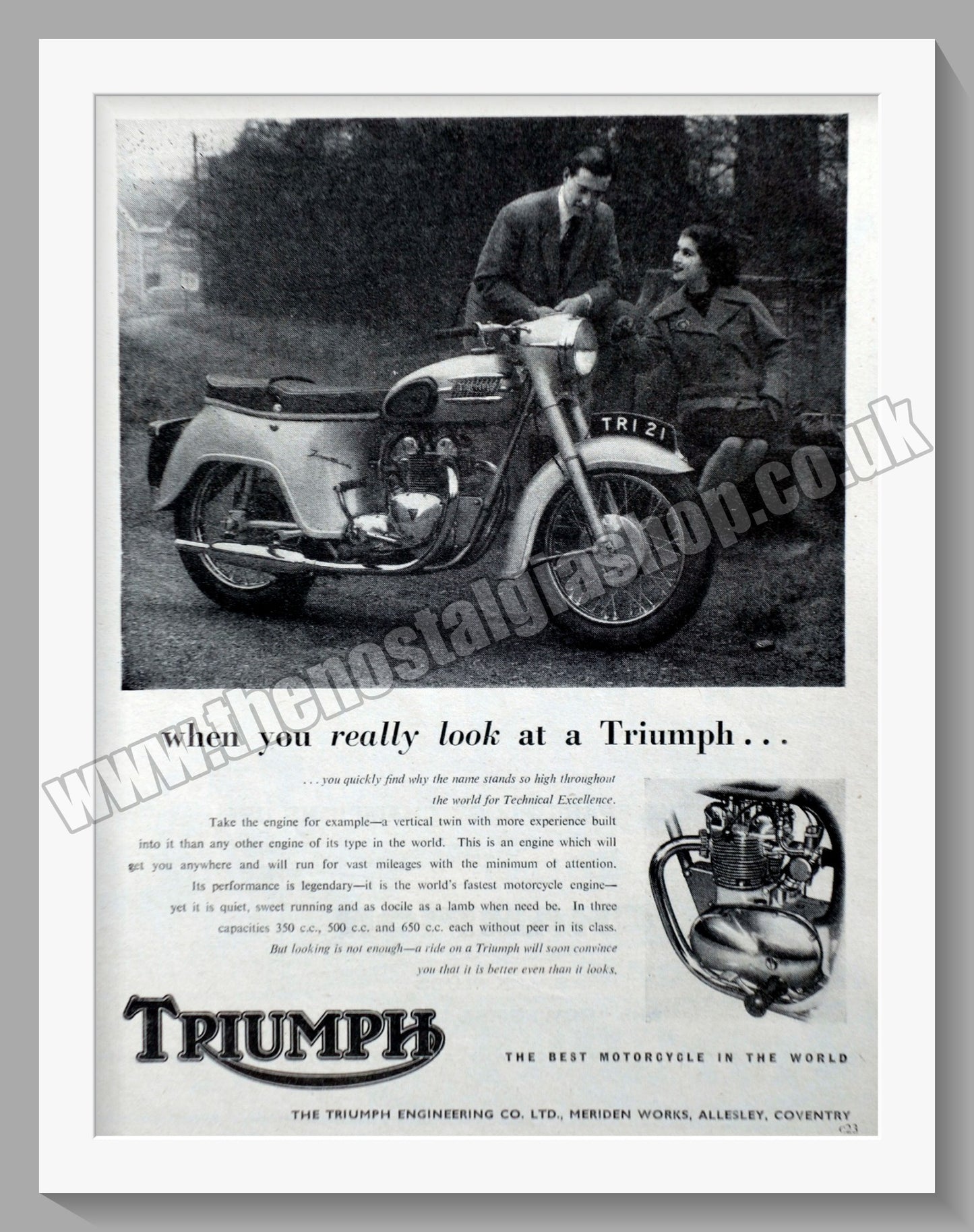 Triumph Motorcycles. Original advert 1957 (ref AD58028)