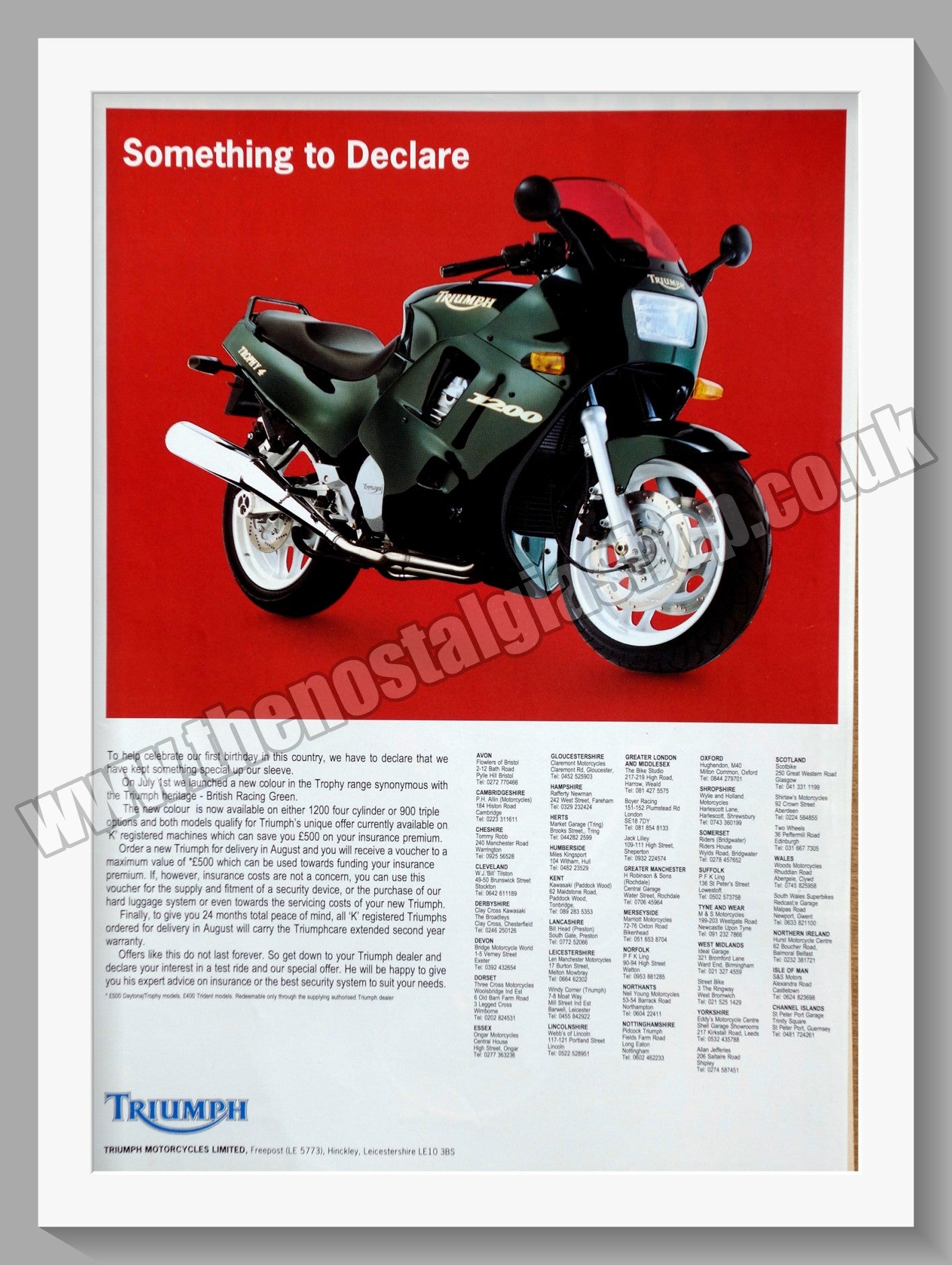 Triumph Motorcycles. Original advert 1992 (ref AD58034)