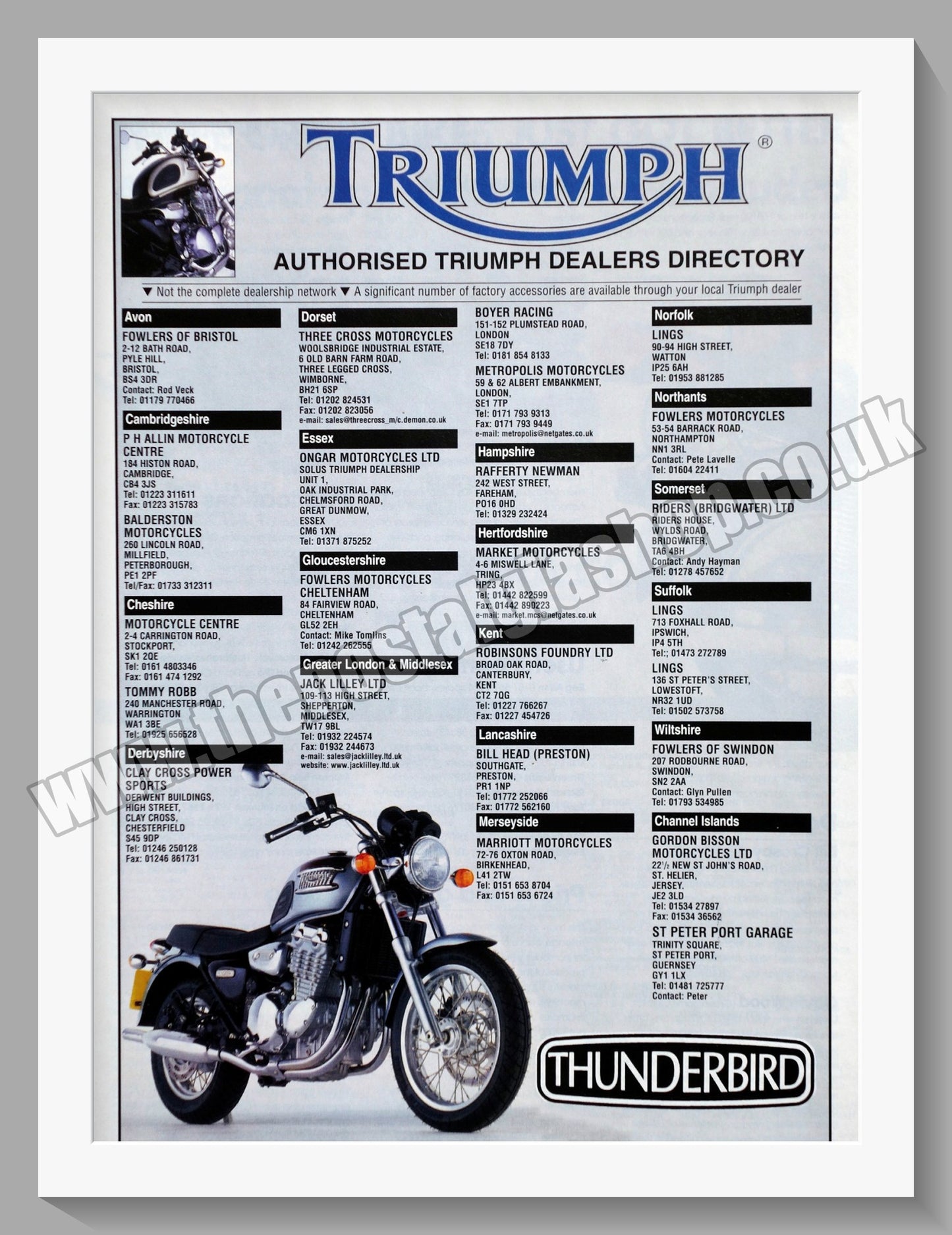 Triumph Motorcycles Thunderbird Dealers. Original advert 1999 (ref AD58048)