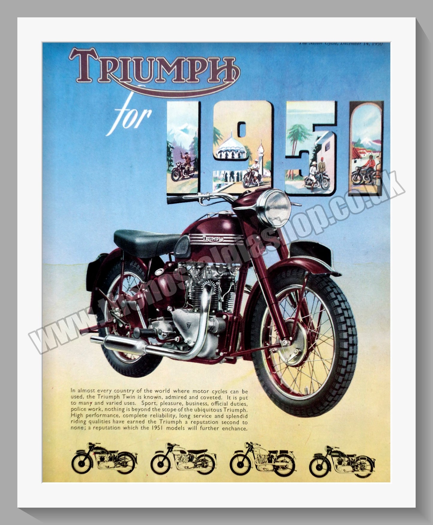 Triumph Motorcycles. Original advert 1950 (ref AD58059)