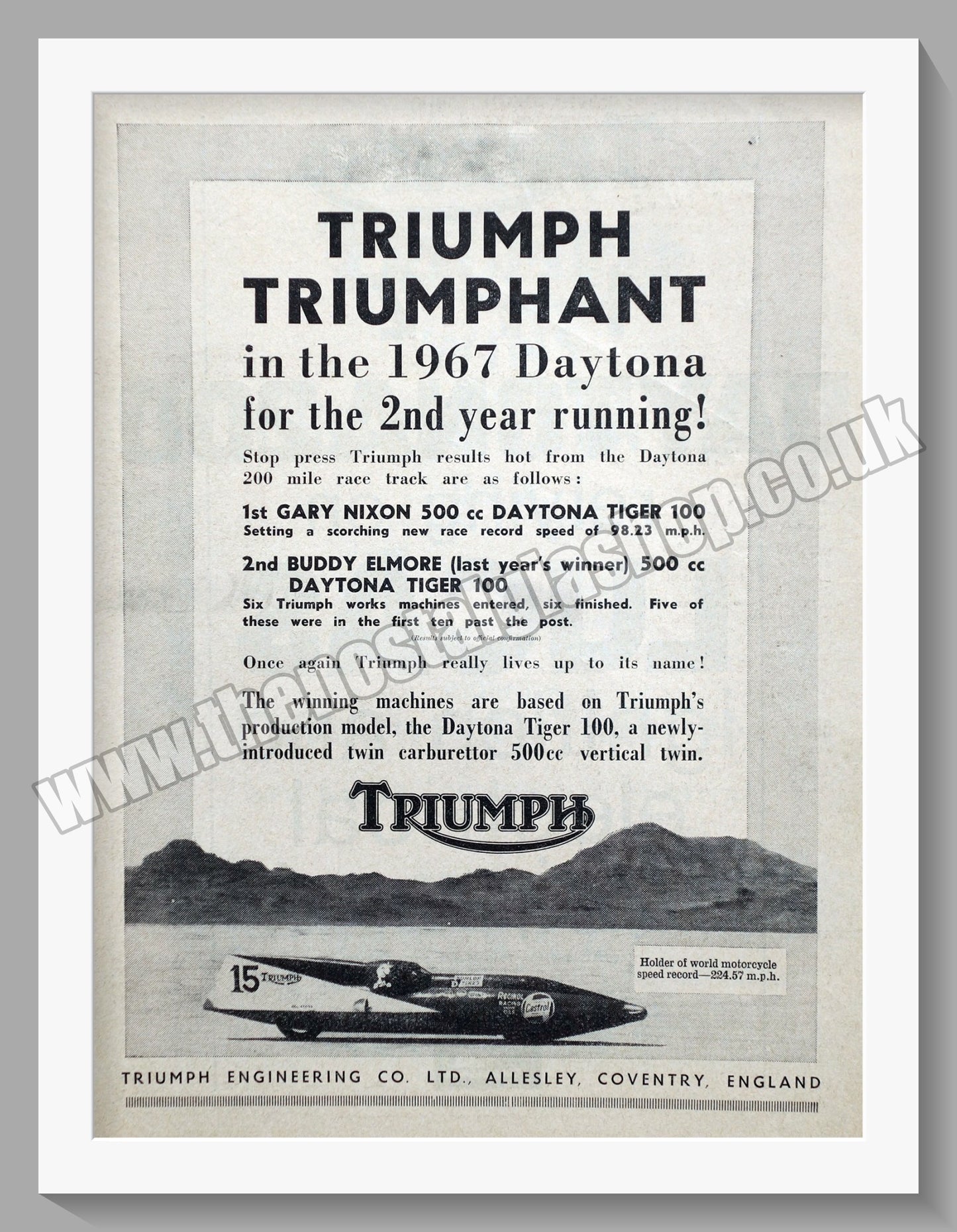 Triumph Daytona Motorcycles. Original advert 1967 (ref AD58066)