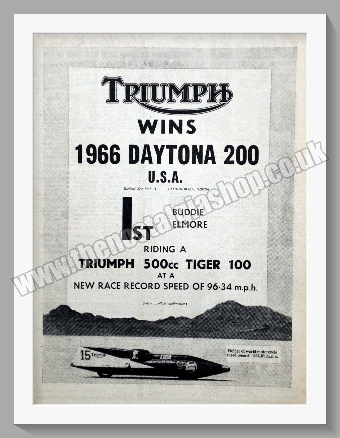 Triumph Motorcycles Winner. Original advert 1966 (ref AD58067)