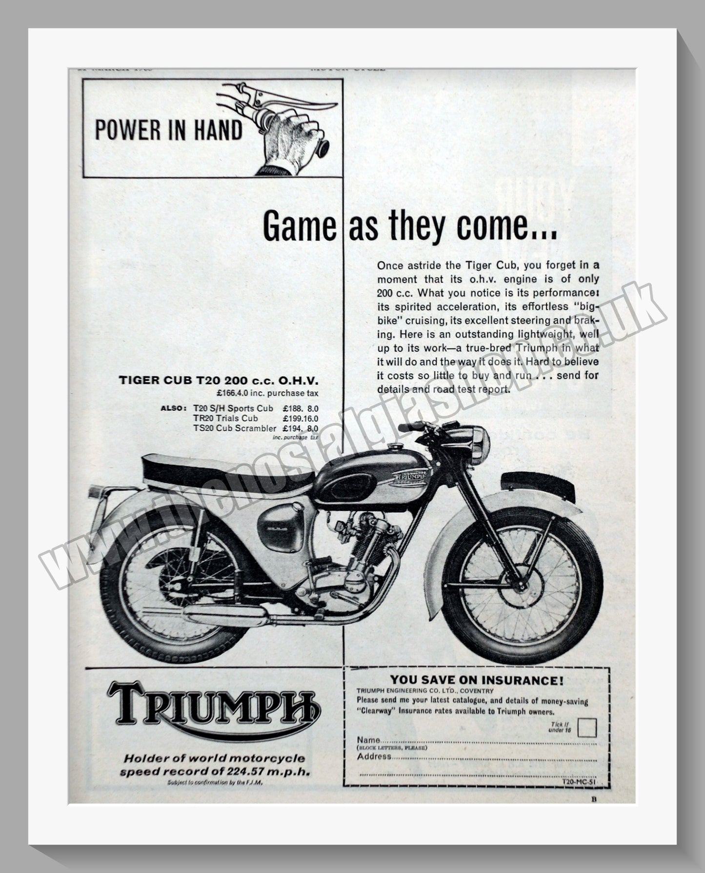 Triumph Tiger Cub Motorcycles. Original advert 1963 (ref AD58111)