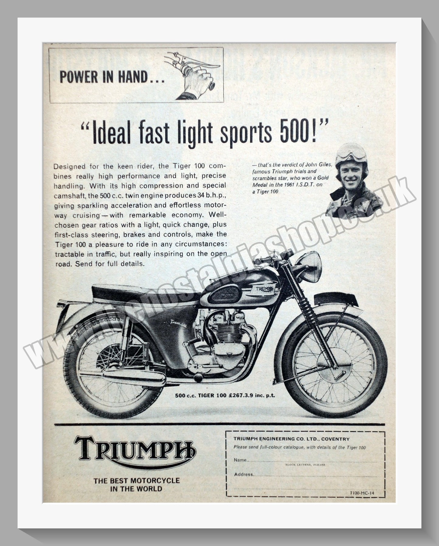 Triumph Sports 500 Motorcycles. Original advert 1962 (ref AD58114)