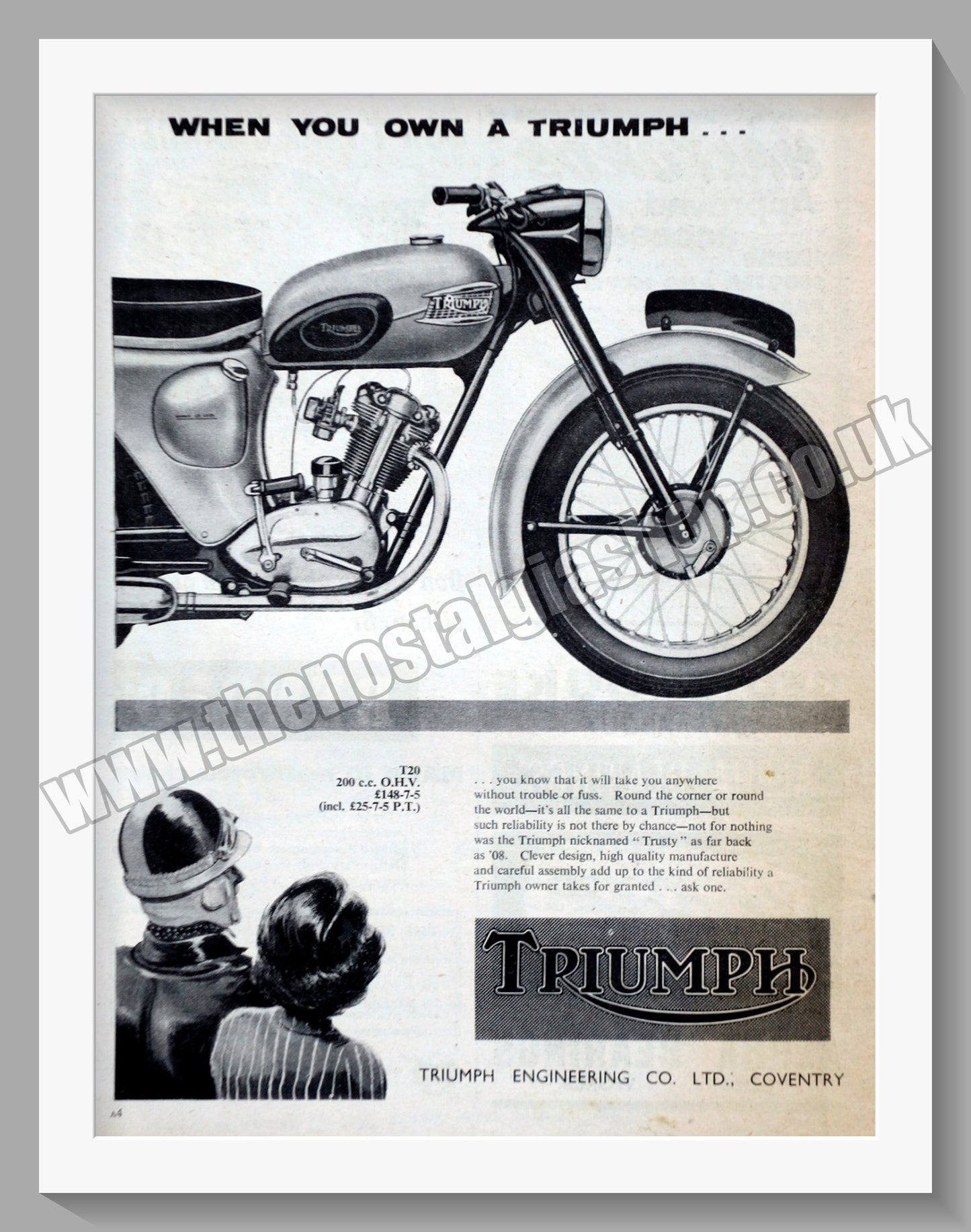 Triumph Motorcycles. Original advert 1960 (ref AD58121)