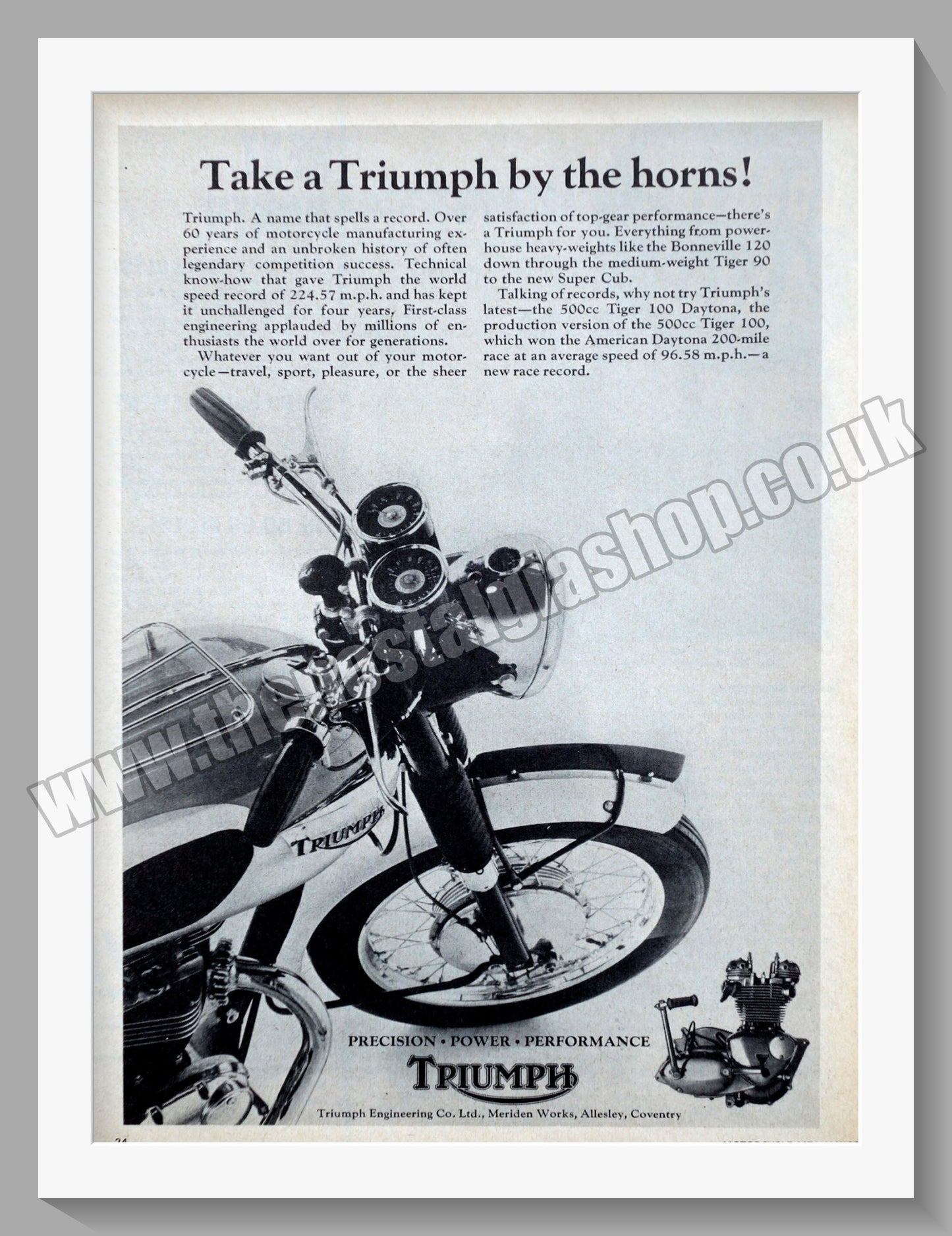 Triumph Motorcycles. Original advert 1967 (ref AD58129)