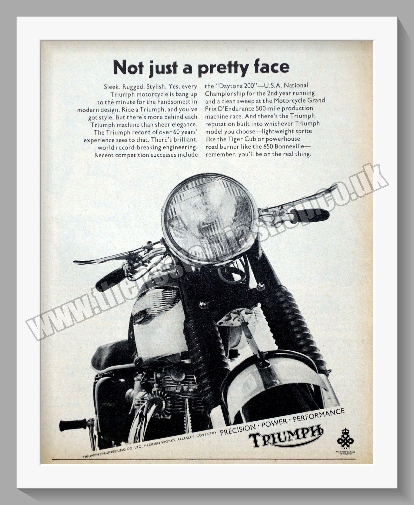 Triumph Motorcycles. Original advert 1967 (ref AD58130)