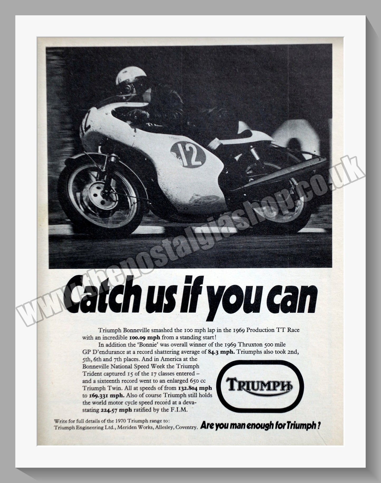Triumph Bonnerville Motorcycles. Original advert 1970 (ref AD58132)