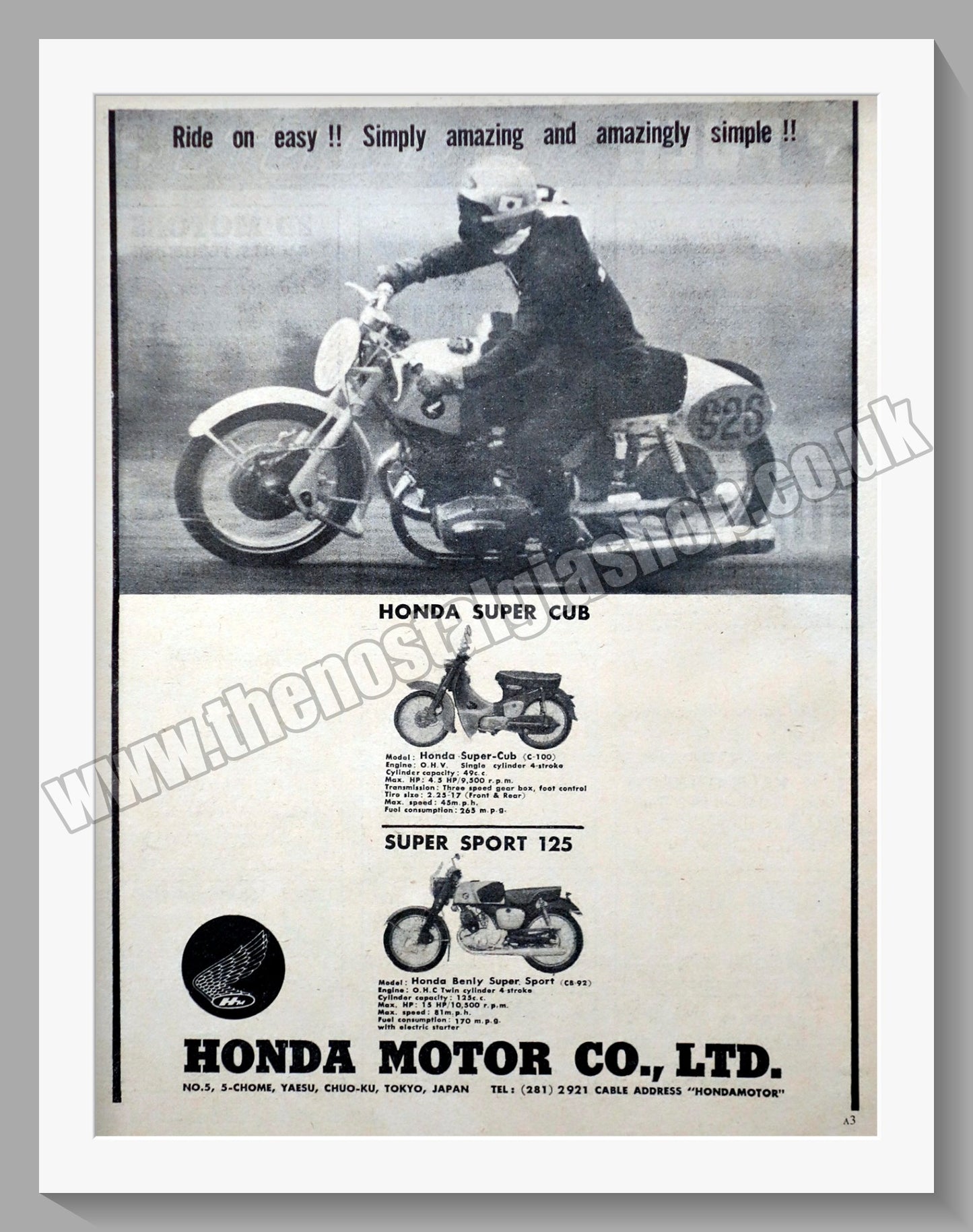 Honda Super Cub & Super Sport 125 Motorcycles. Original advert (ref AD58139)