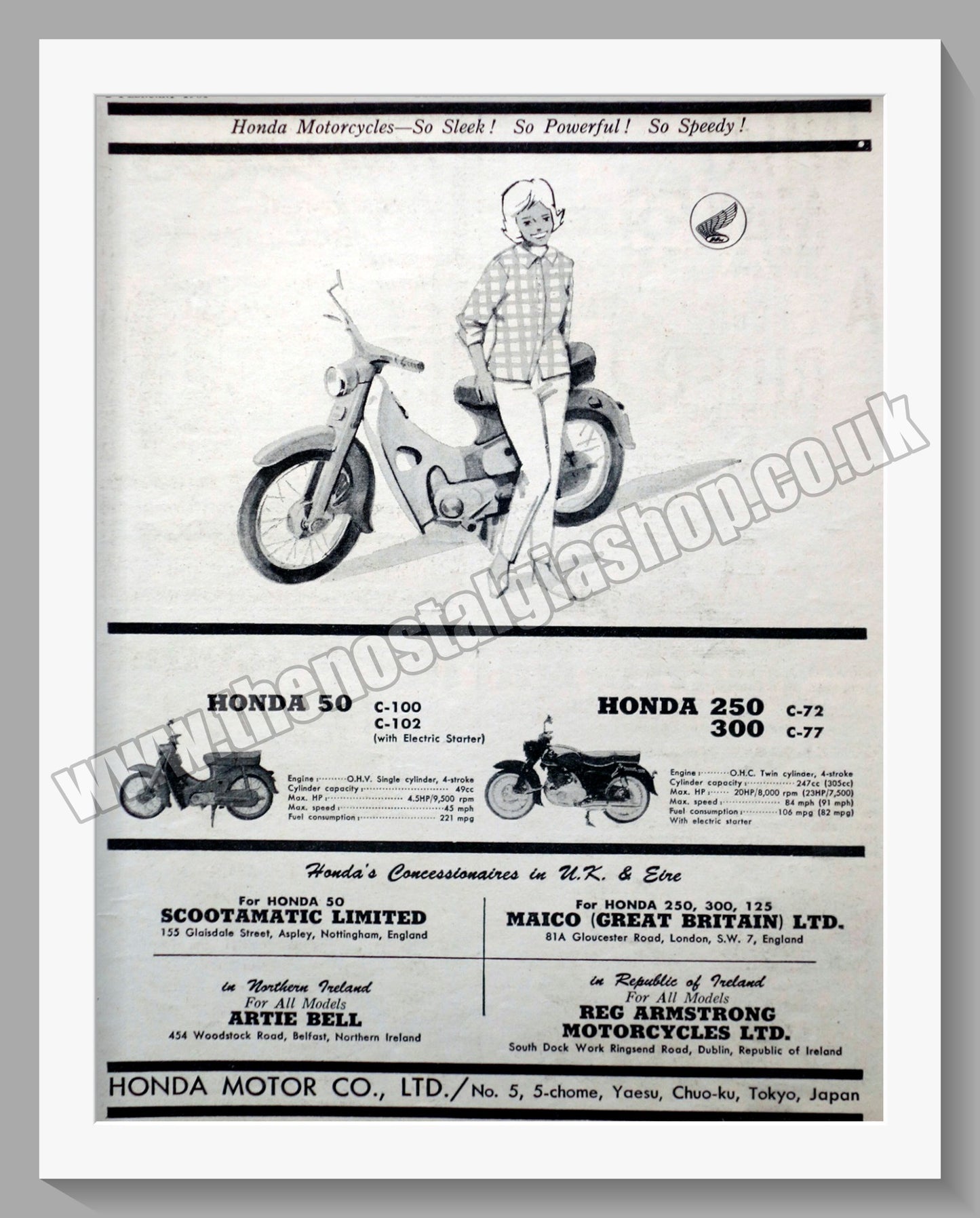 Honda 50, 250,300 Motorcycles. Original advert (ref AD58156)