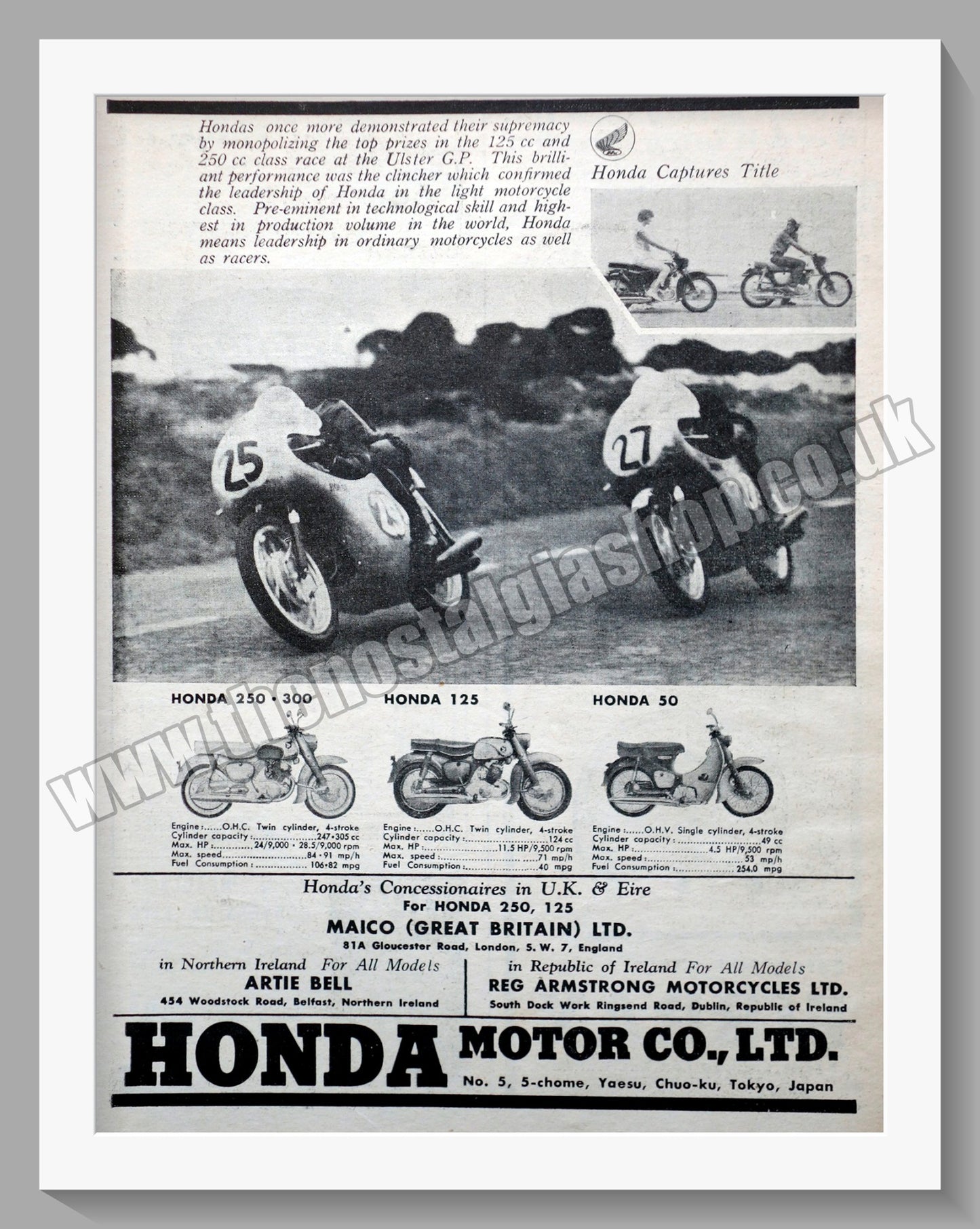 Honda Motorcycle Range. 1961 Original advert (ref AD58164)