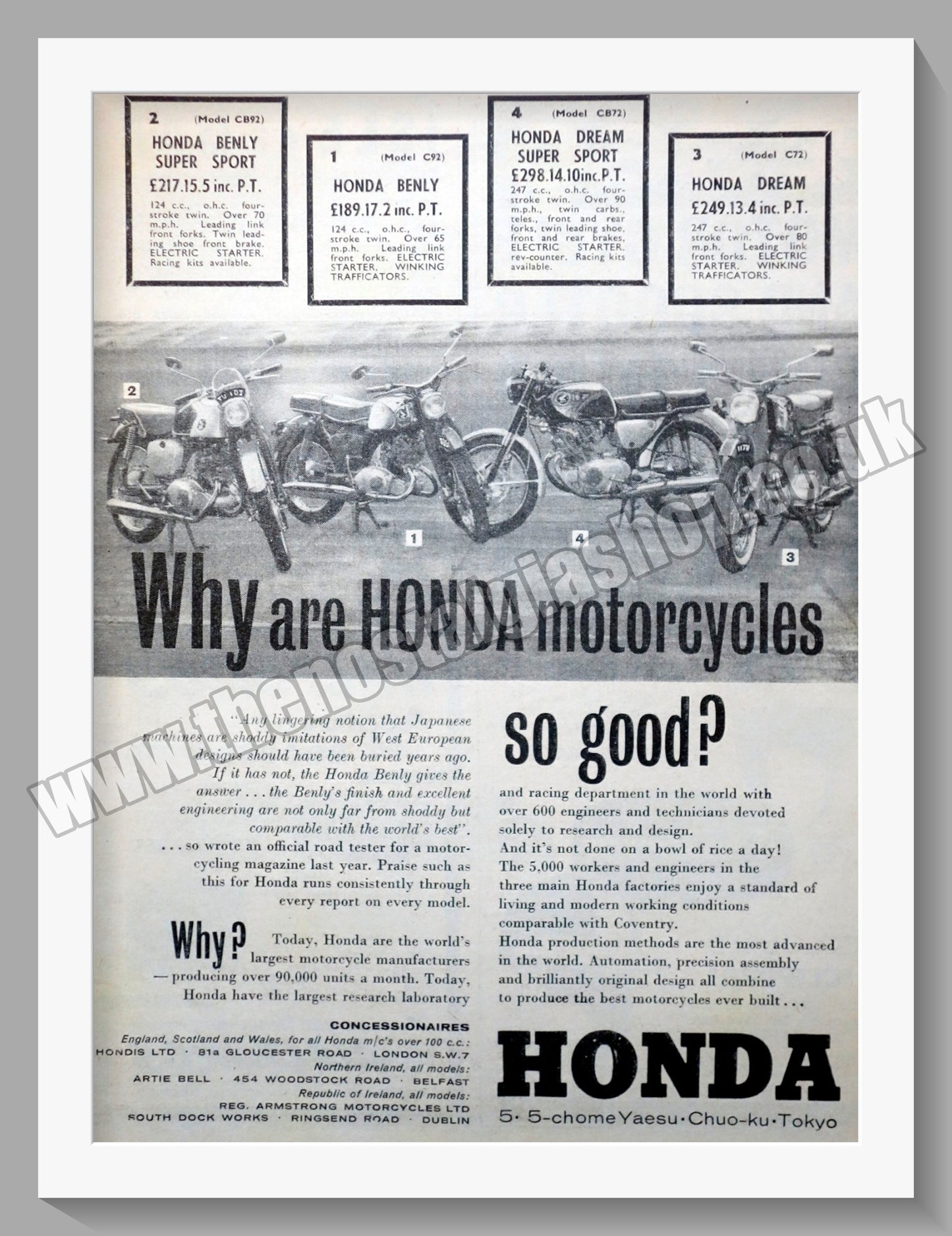 Honda Motorcycle Range. 1962 Original advert (ref AD58167)
