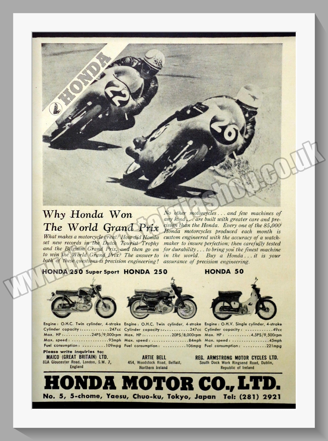 Honda Motorcycle Range Grand Prix. 1961 Original advert (ref AD58168)