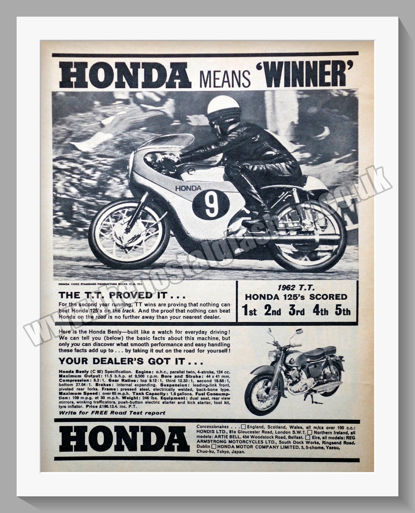 Honda 125 Motorcycle. 1962 Original advert (ref AD58169)