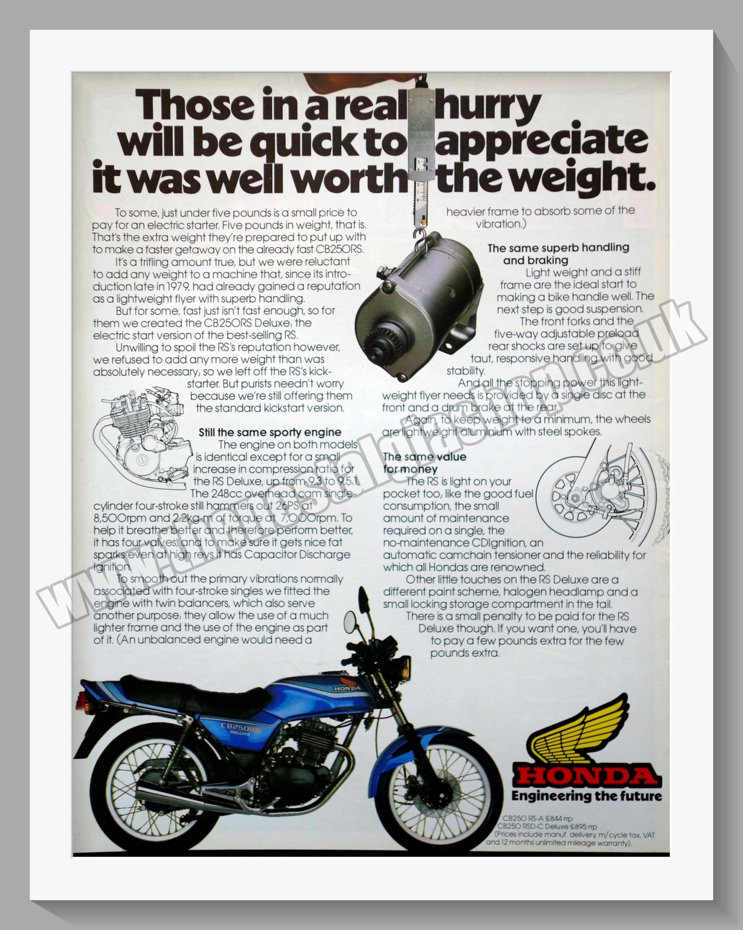 Honda CB250 Motorcycle. 1982 Original advert (ref AD58199)