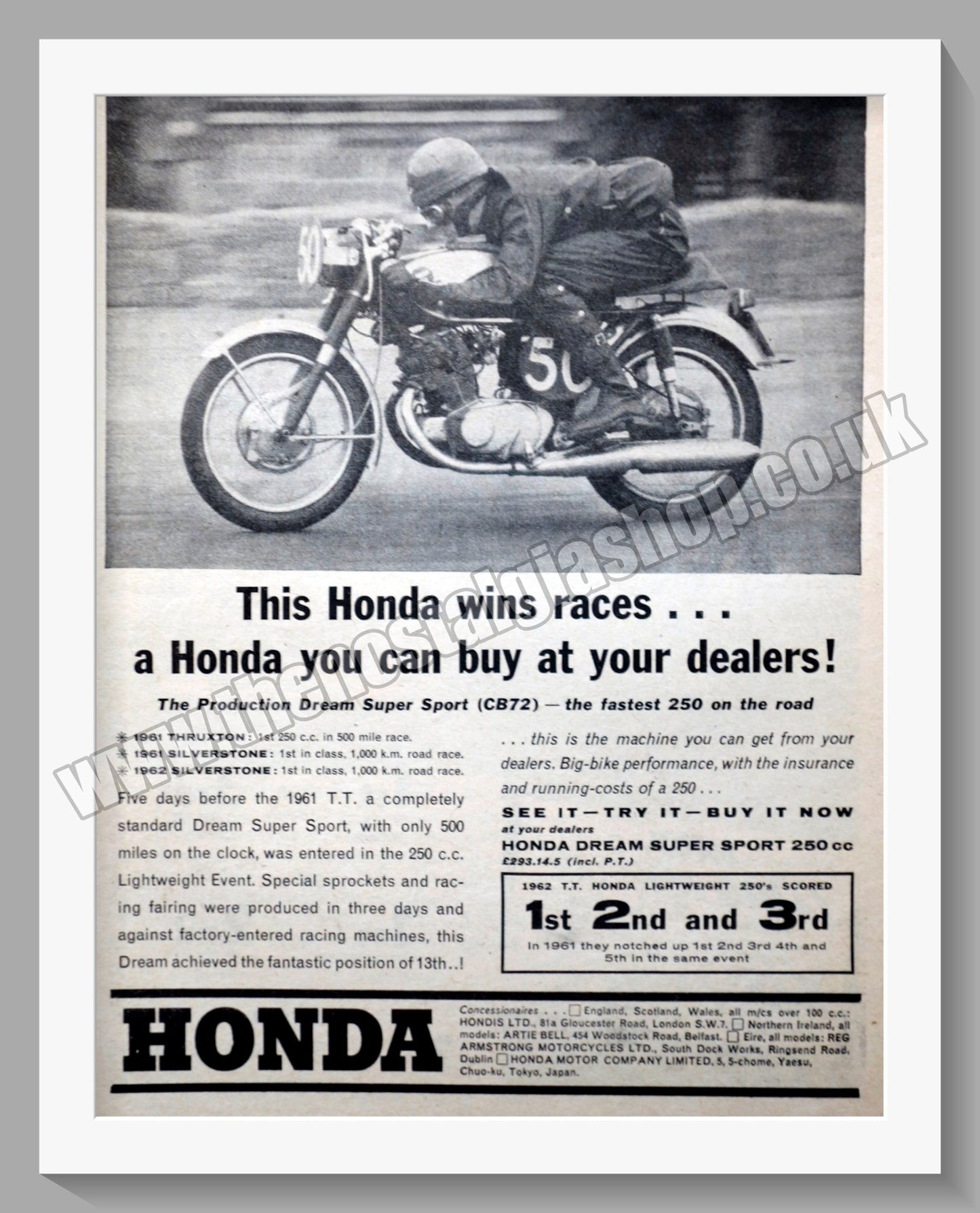 Honda CB72 Motorcycle. 1962 Original advert (ref AD58201)