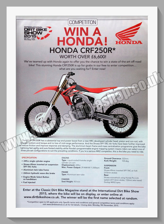 Honda CRF250R Motorcycle. 2015 Original advert (ref AD58233)