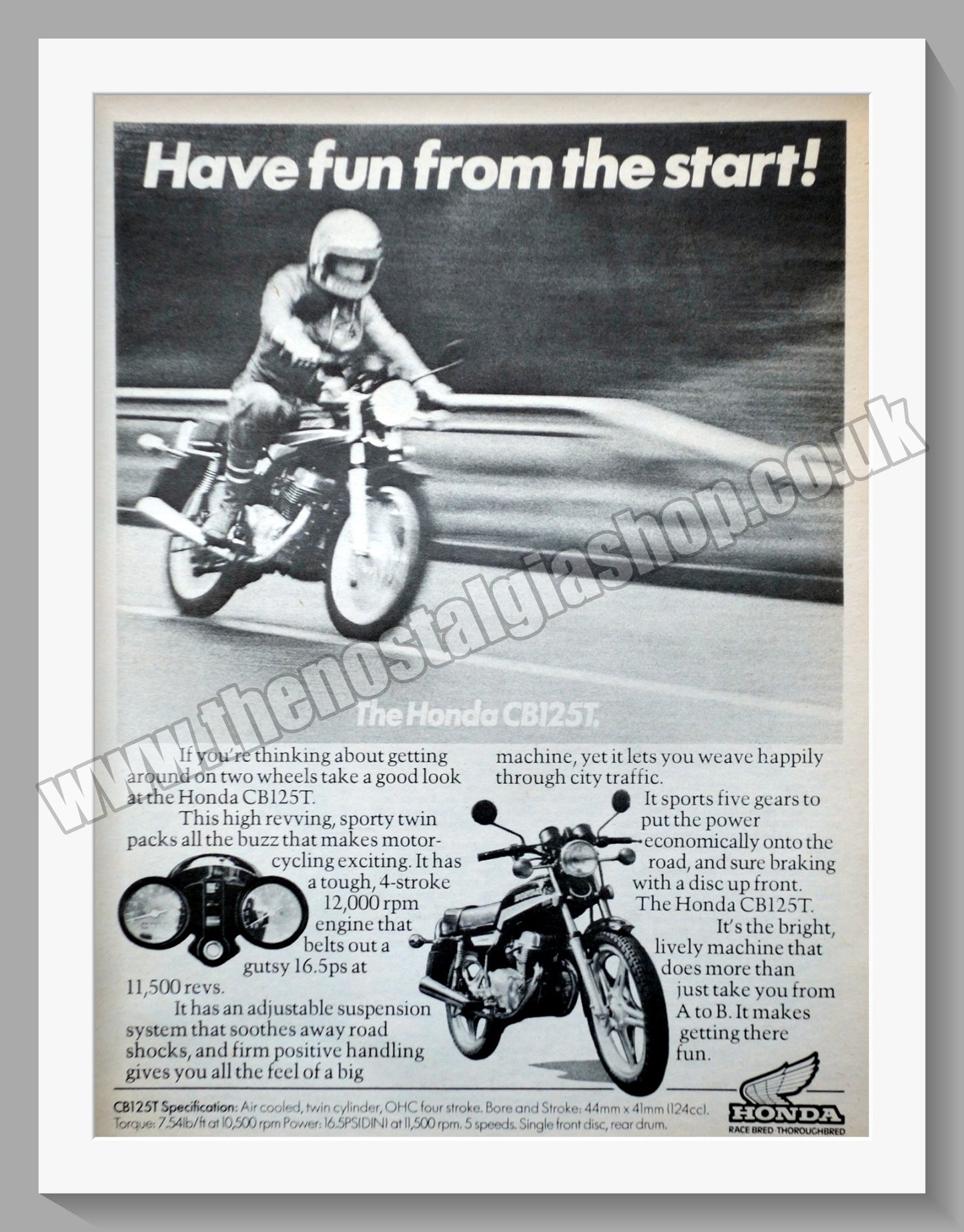 Honda CB125T Motorcycle. 1979 Original advert (ref AD58243)