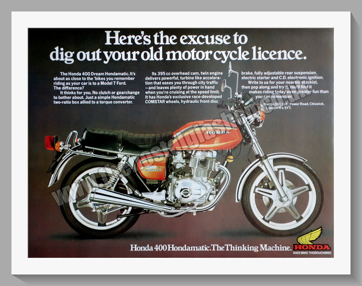 Honda 400 Hondamatic Motorcycle. 1978 Original advert (ref AD58249)