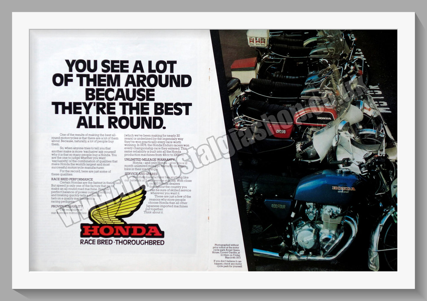Honda Race Bred Motorcycles. Original Advert 1977 (ref AD58195)