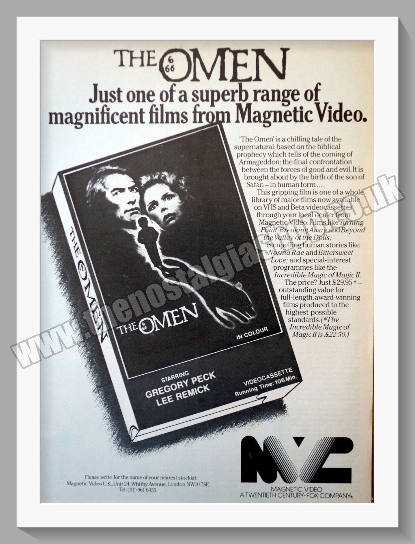 The Omen Gregory Peck Lee Remick. 1980 Original Advert (ref AD58321)