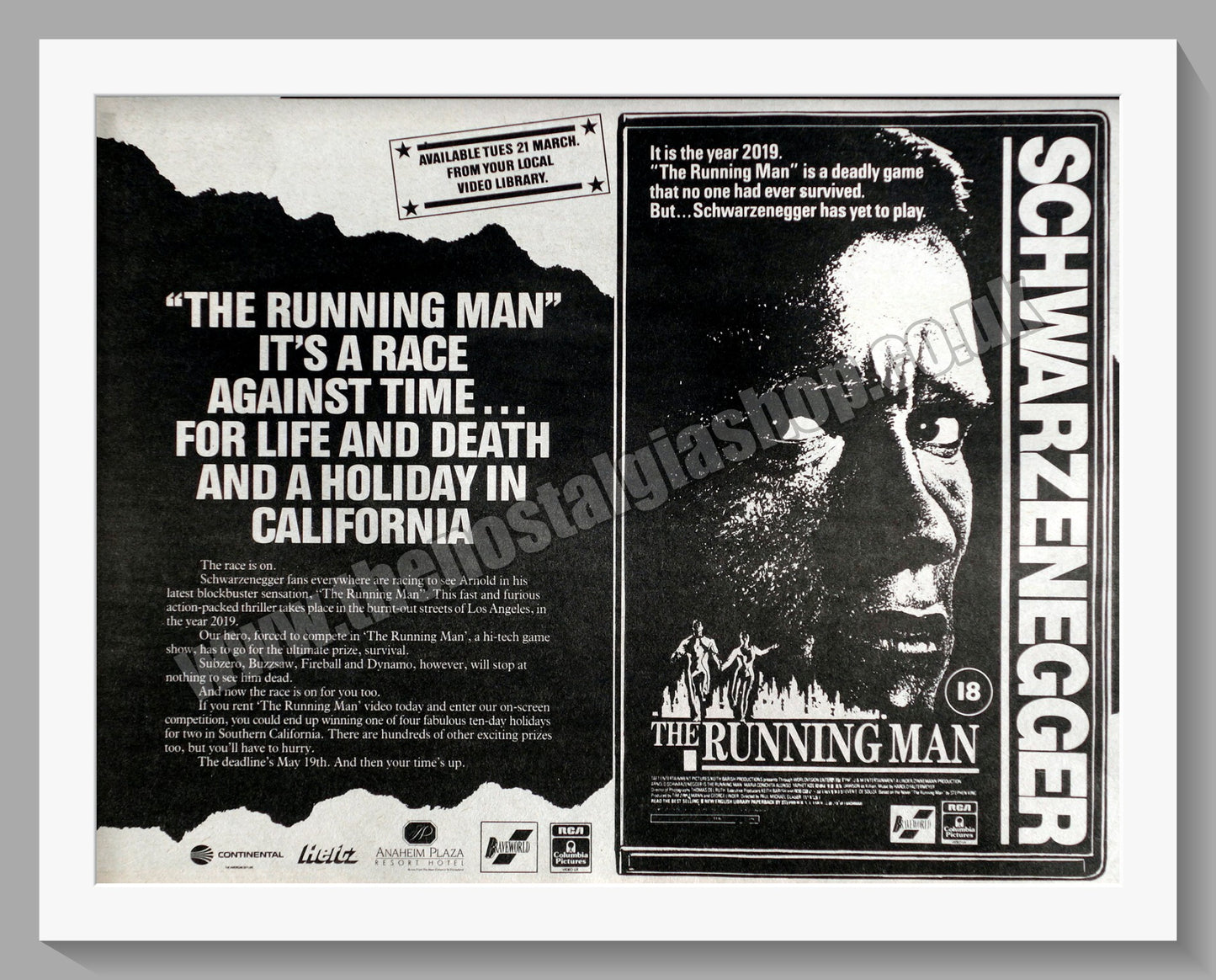 The Running Man. 1987 Original Advert (ref AD58869)