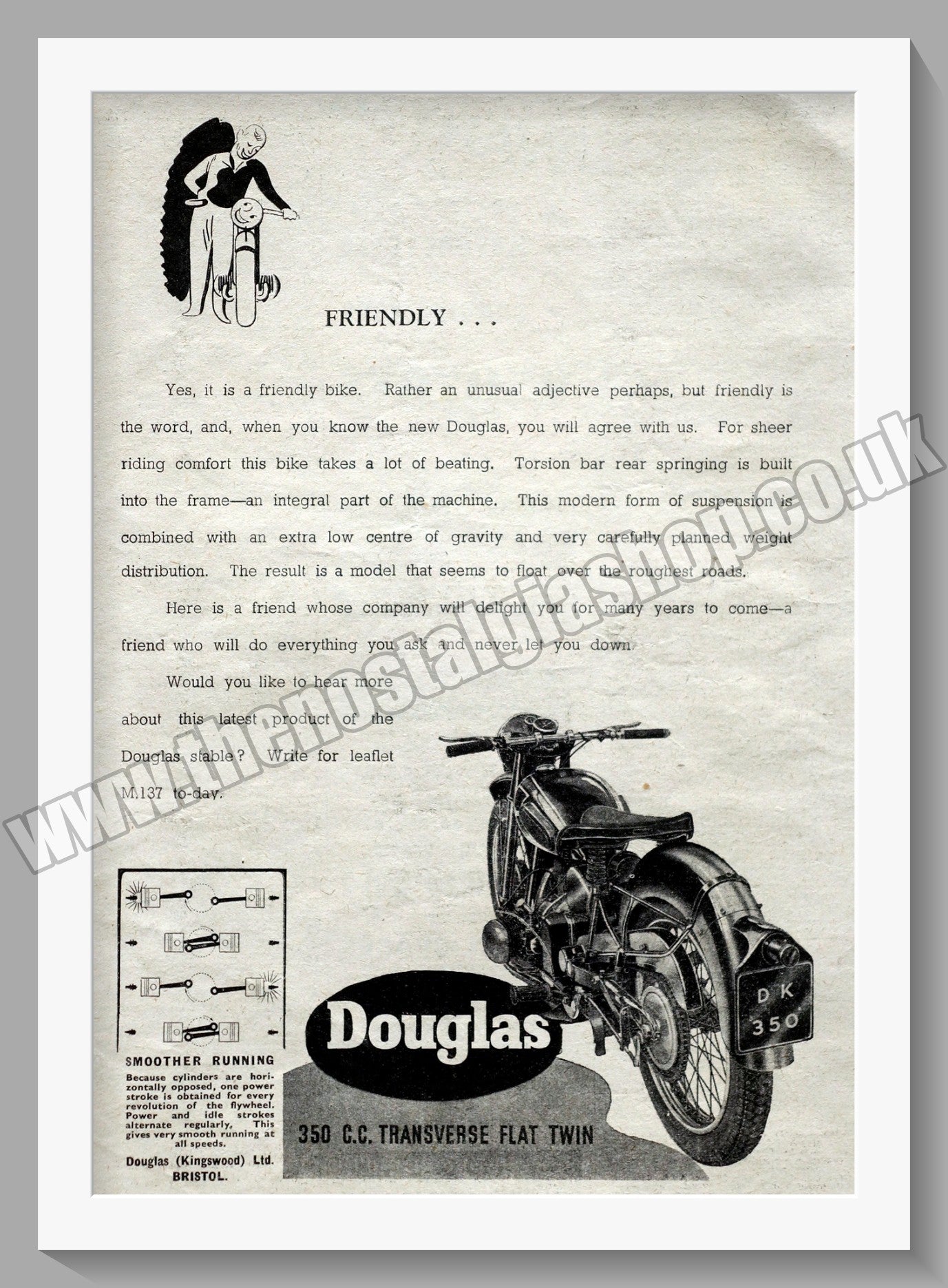 Douglas 350cc Motorcycle. Original advert 1946 (ref AD58351)