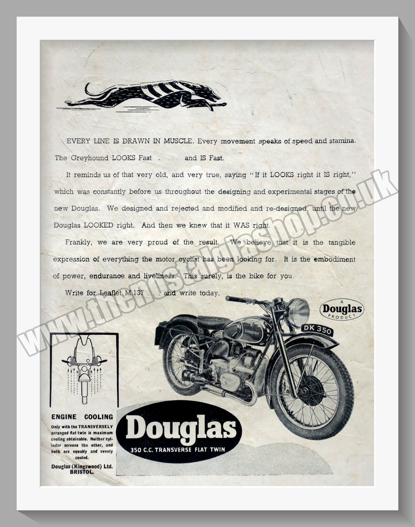 Douglas 350cc Motorcycle. Original advert 1947 (ref AD58353)