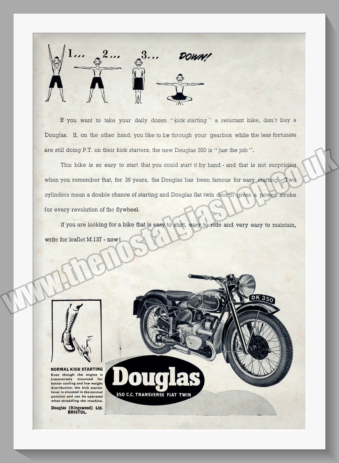 Douglas 350cc Motorcycle. Original advert 1946 (ref AD58355)