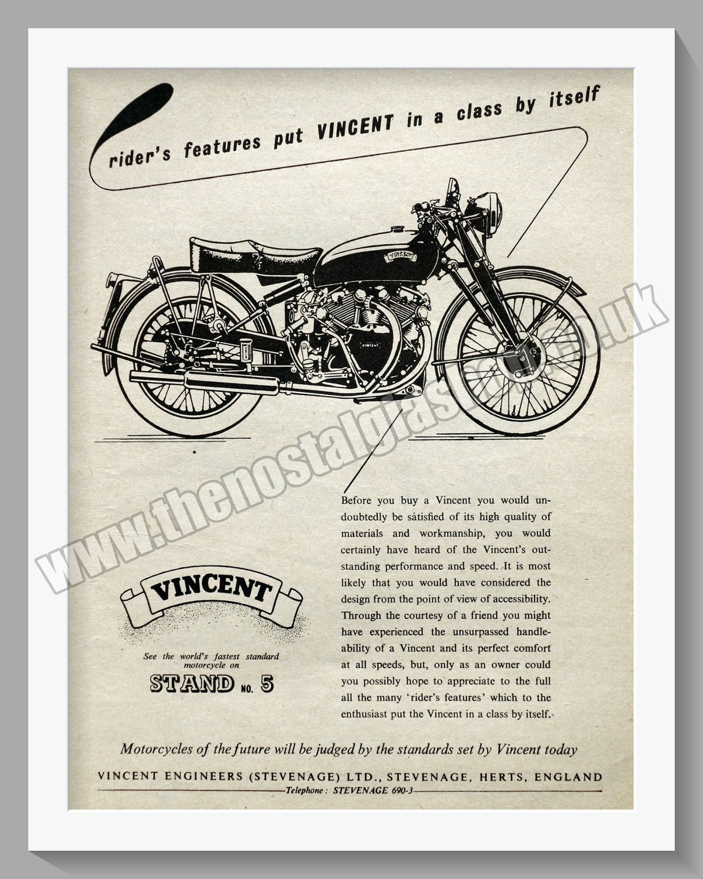 Vincent Motorcycles Original Advert 1953(ref AD349)