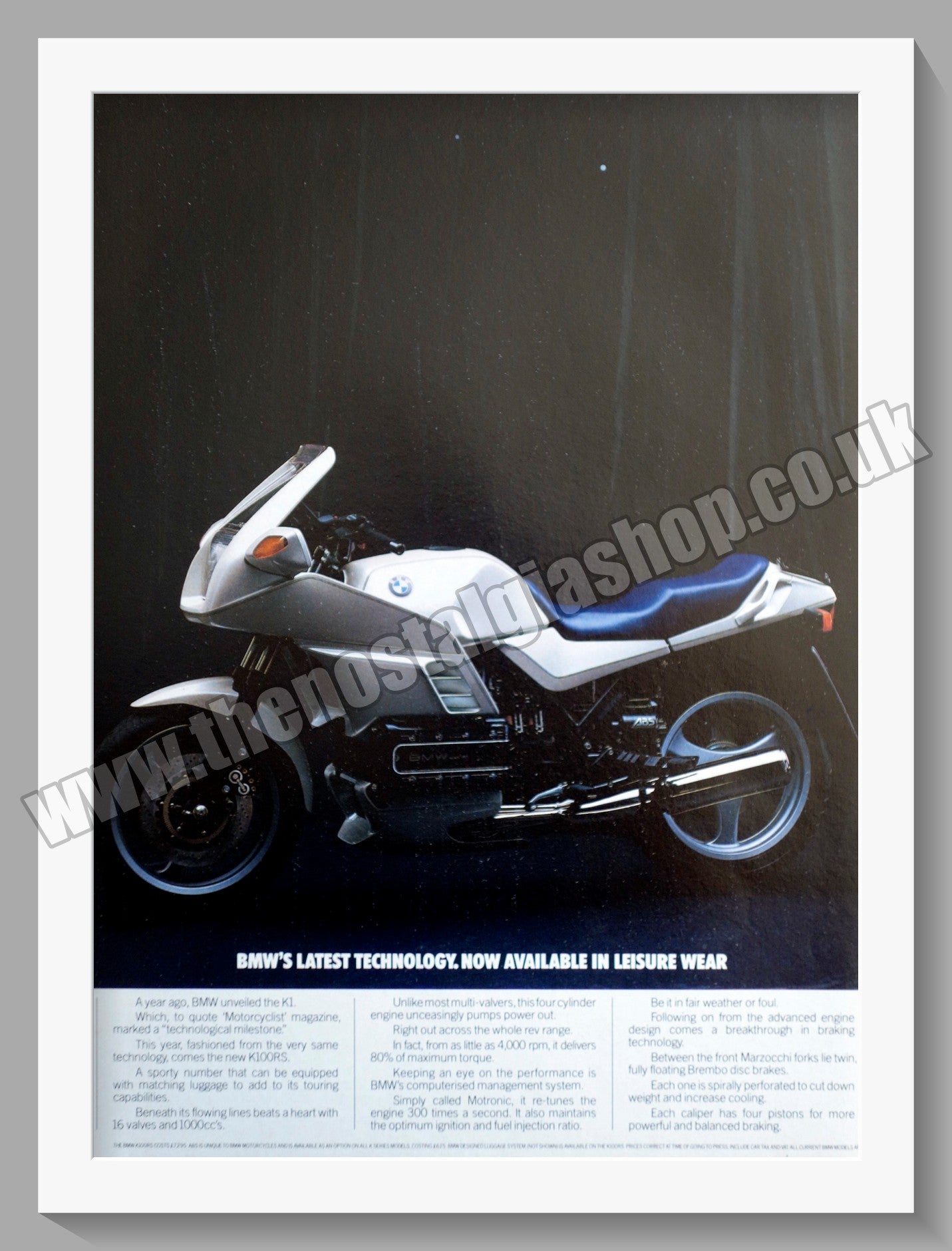 BMW K100RS Motorcycle. 1990 Original Double Advert (ref AD58393)
