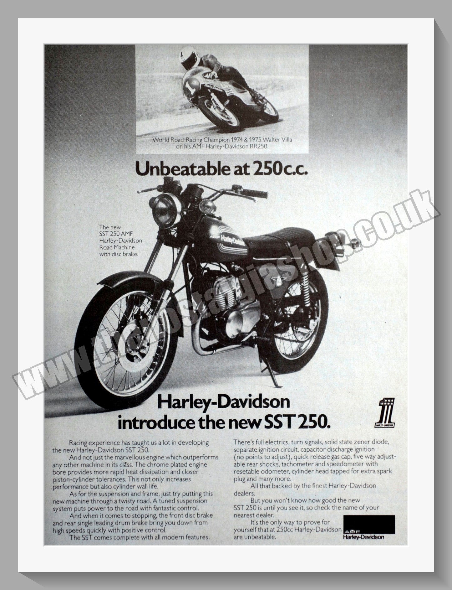 Harley Davidson SST 250 Motorcycle. Original Advert 1976 (ref AD58407)