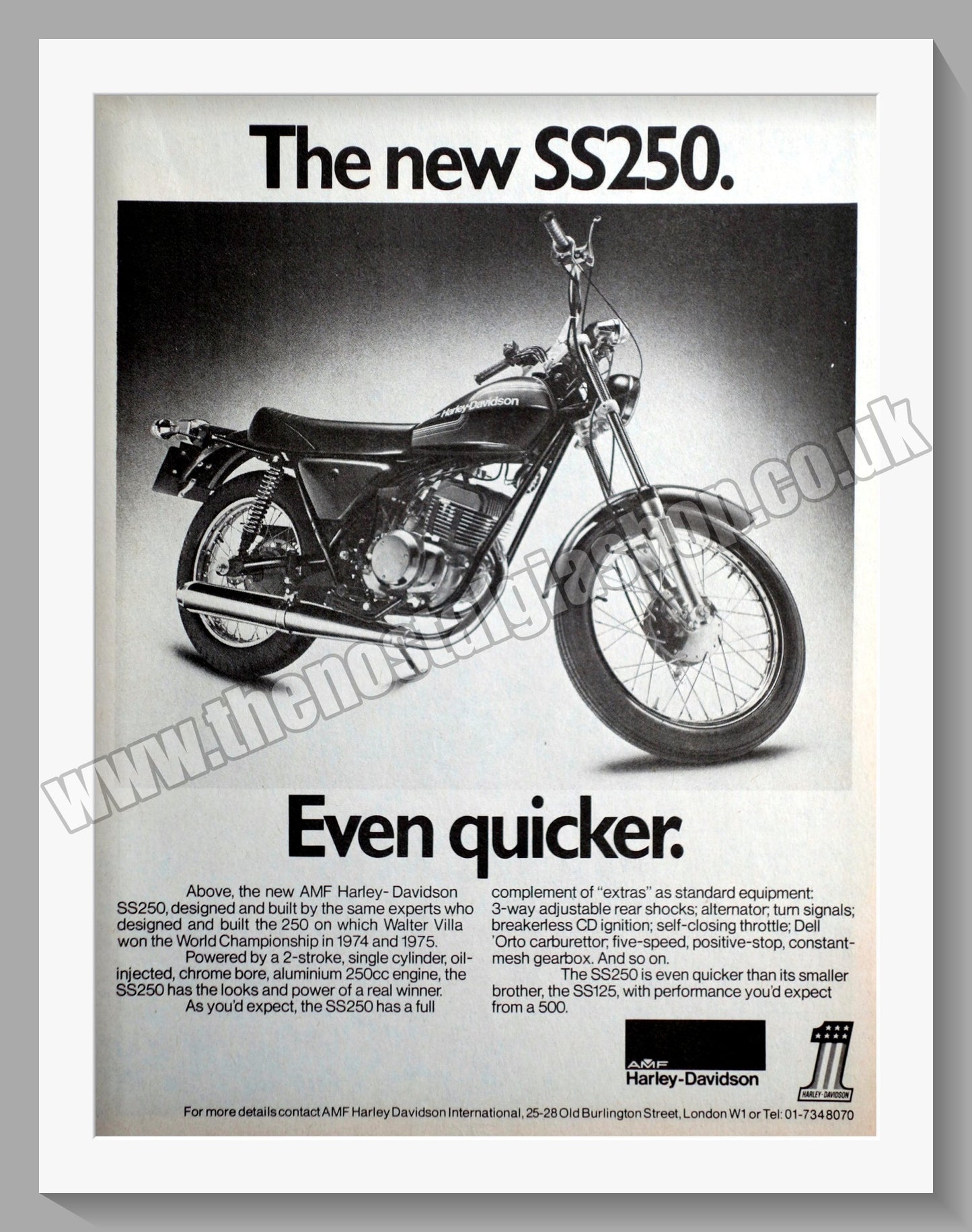 Harley Davidson SS125 & SS250 Motorcycles. Original Double Advert 1976 (ref AD58409)