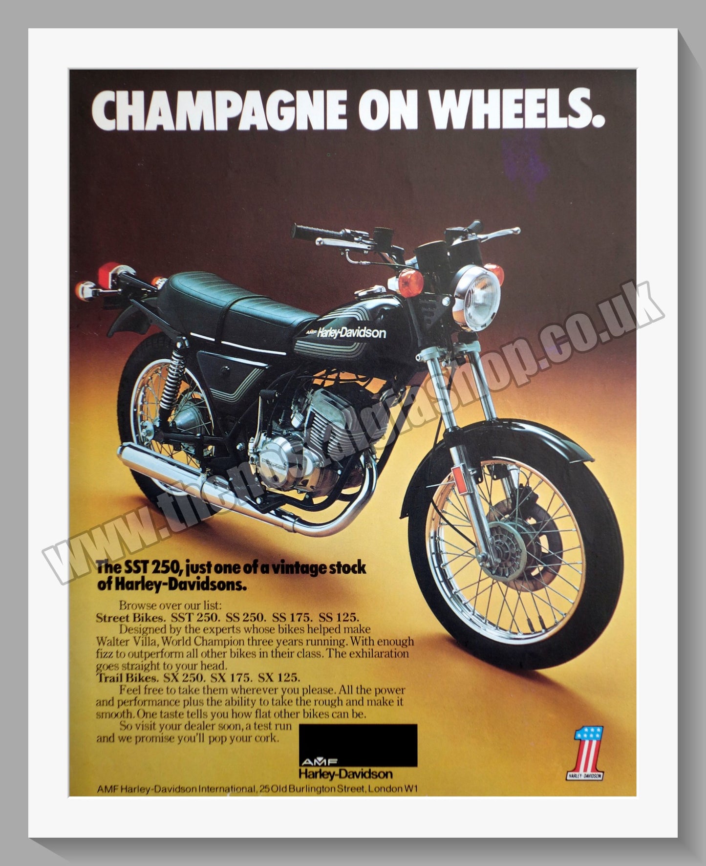 Harley Davidson SST 250 Motorcycle. Original Advert 1977 (ref AD58410)