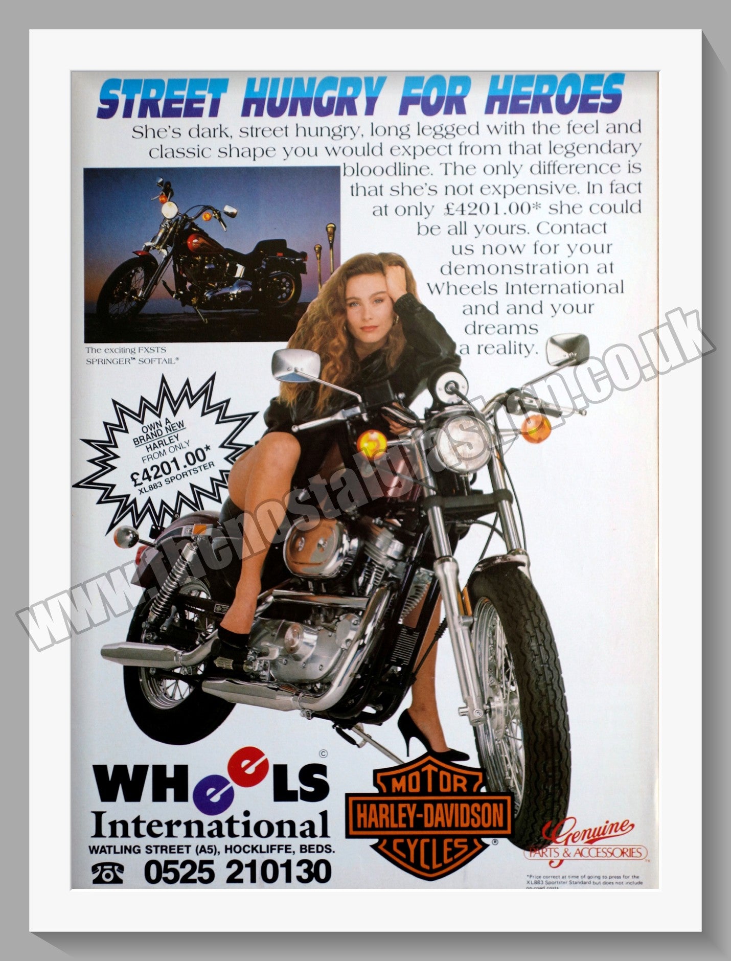 Harley Davidson FXSTS Springer Softail Motorcycles. Set of 3 Original Adverts 1990 (ref AD58412)