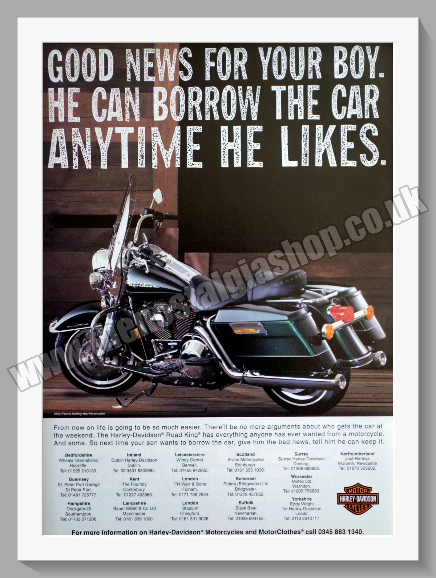 Harley Davidson Road King Motorcycle. Original Advert 1997 (ref AD58347)