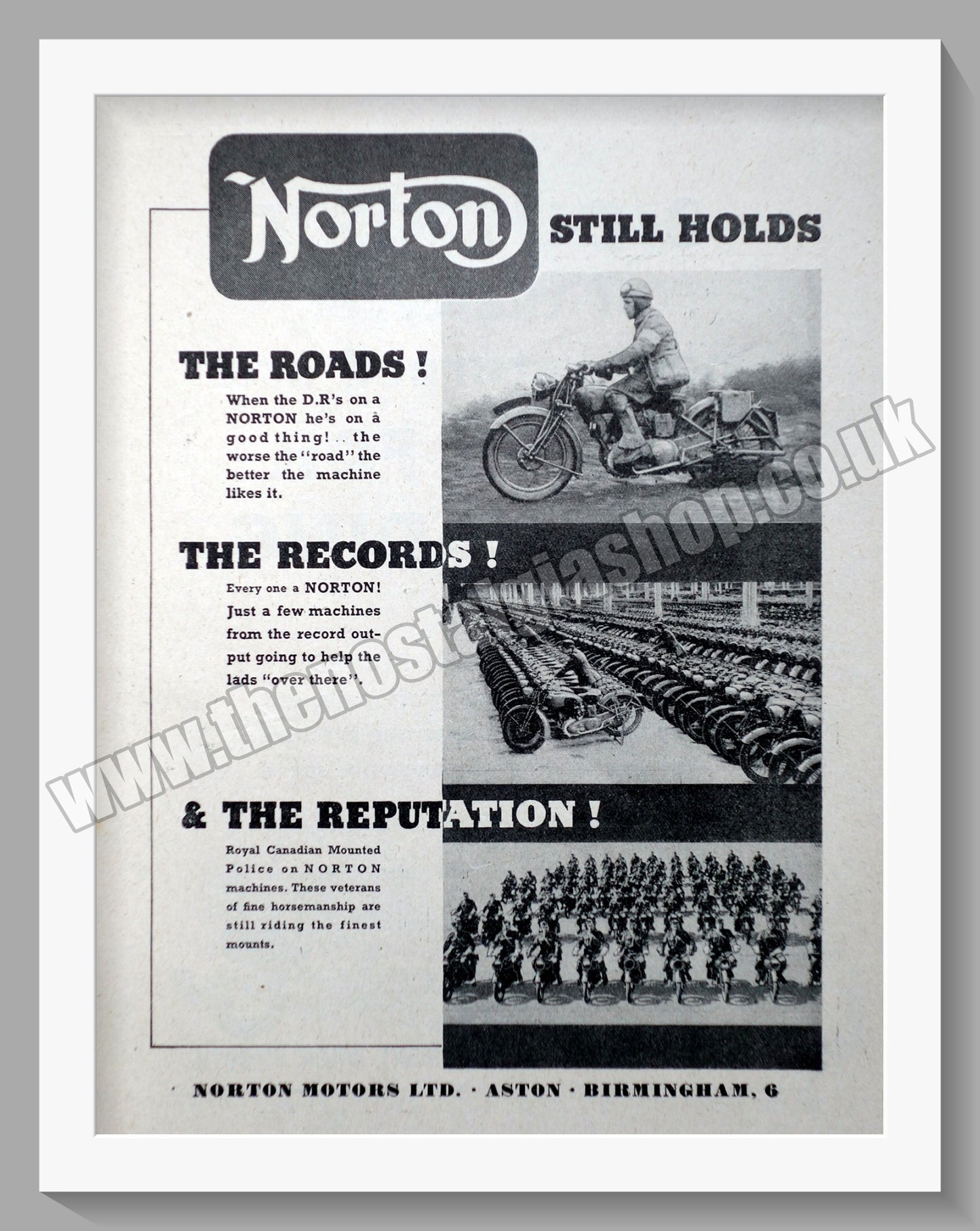 Norton Records and Reputation. Original Advert 1944 (ref AD58420)