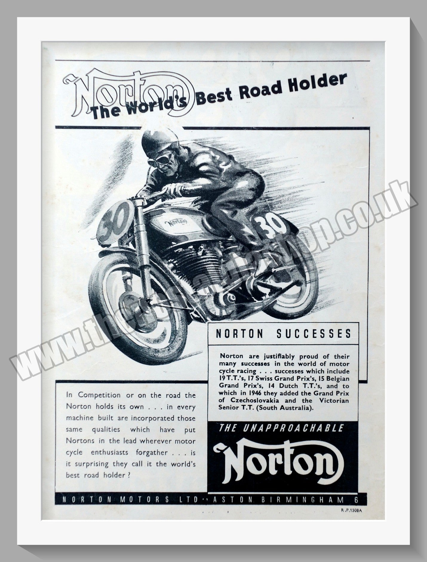 Norton Motorcycle Successes. Original Advert 1947 (ref AD58423)
