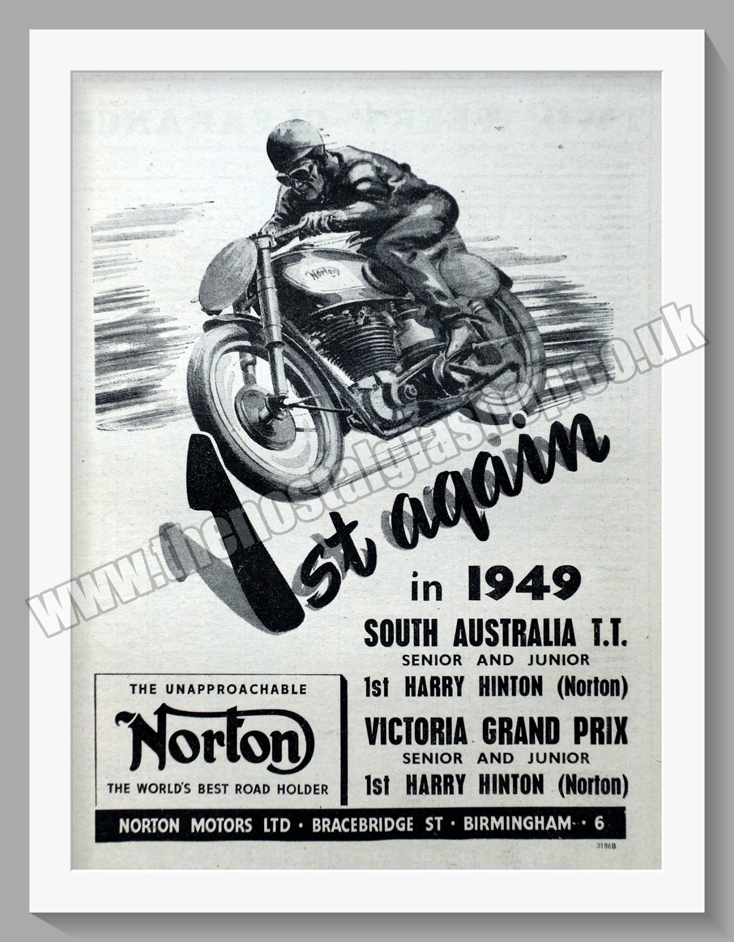 Norton Motorcycles Wins South Australia. Original Advert 1949 (ref AD58466)