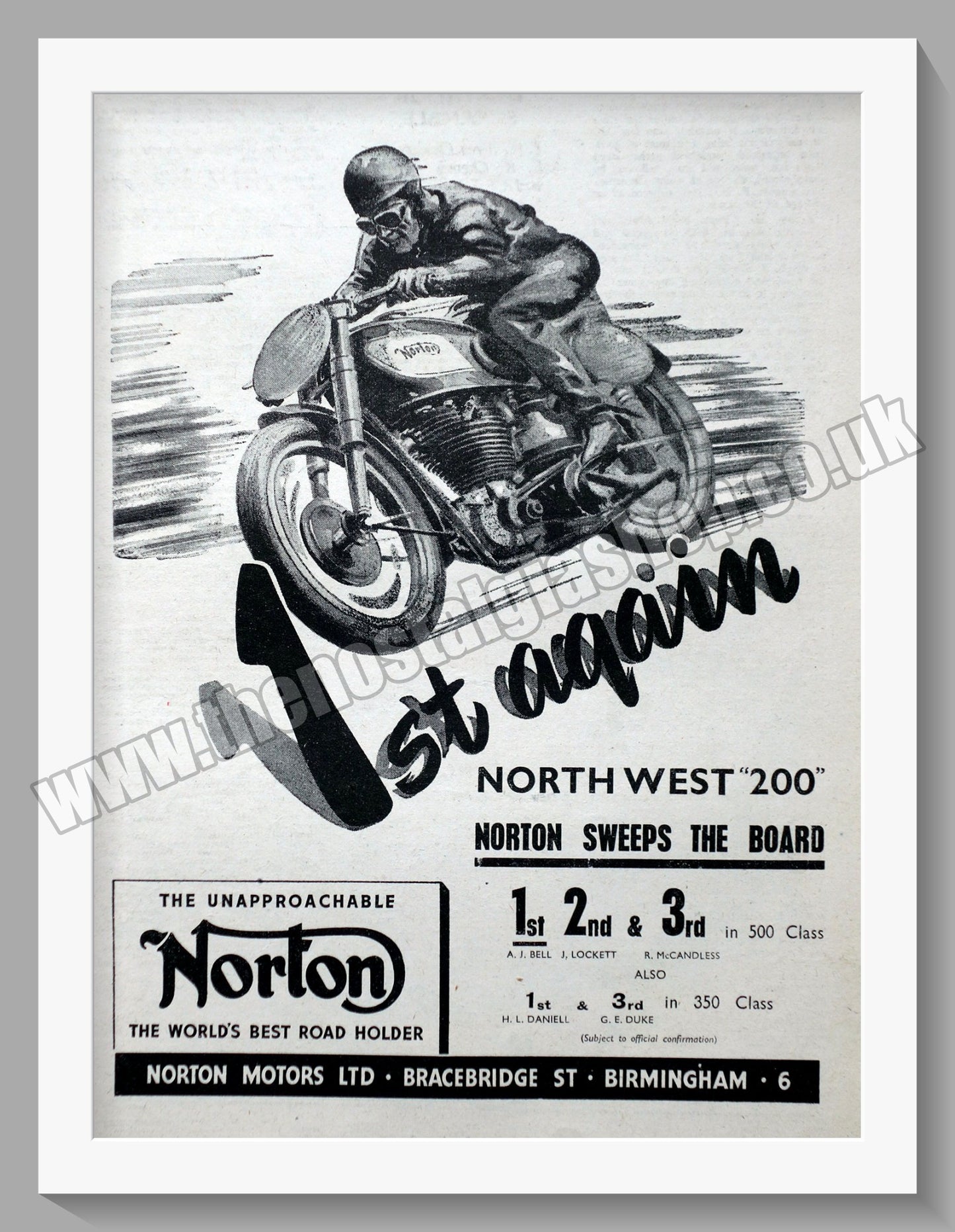 Norton Motorcycles Wins North West 200. Original Advert 1949 (ref AD58468)