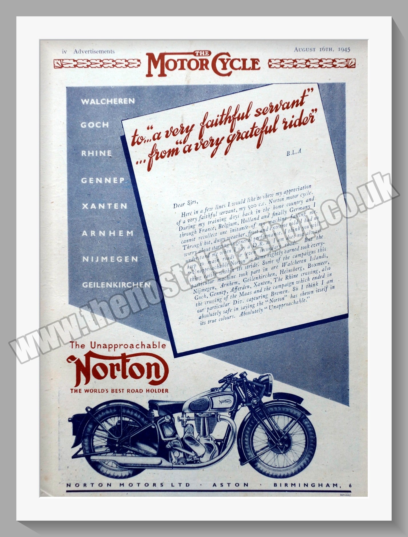 Norton Motorcycles. Original Advert 1945 (ref AD58482)